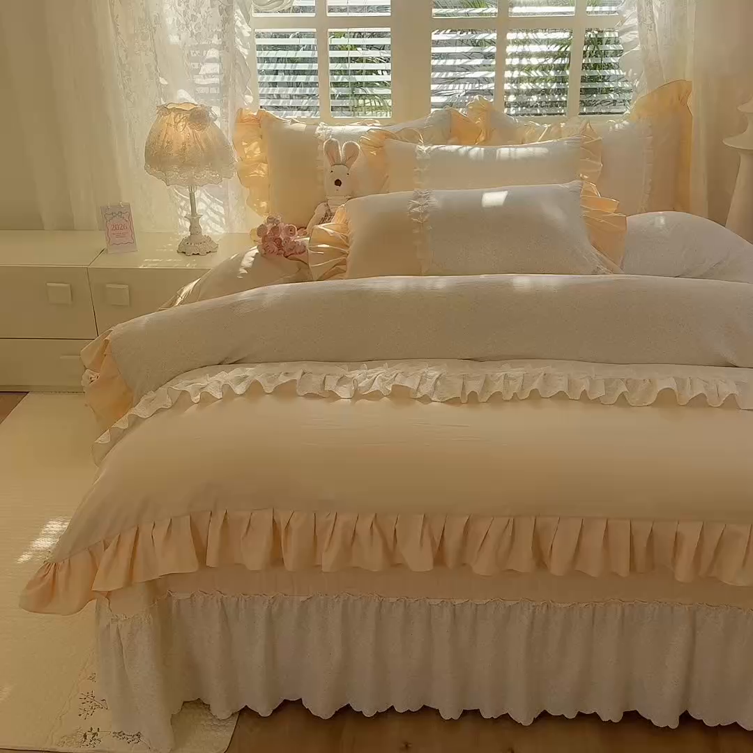 91家纺网 家纺一手货源 找家纺 苏米娜家纺SUMINA 2026春夏新款超柔云朵棉床盖款四件套-花甜梦系列 花甜梦-柠檬黄