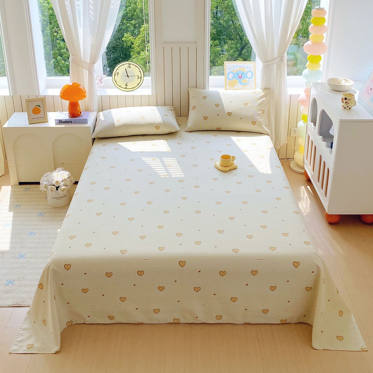 悦织湾家纺 2026新款斜纹加厚水洗棉超细斜（加厚）床单单床单床单单件 床单-爱心浅咖