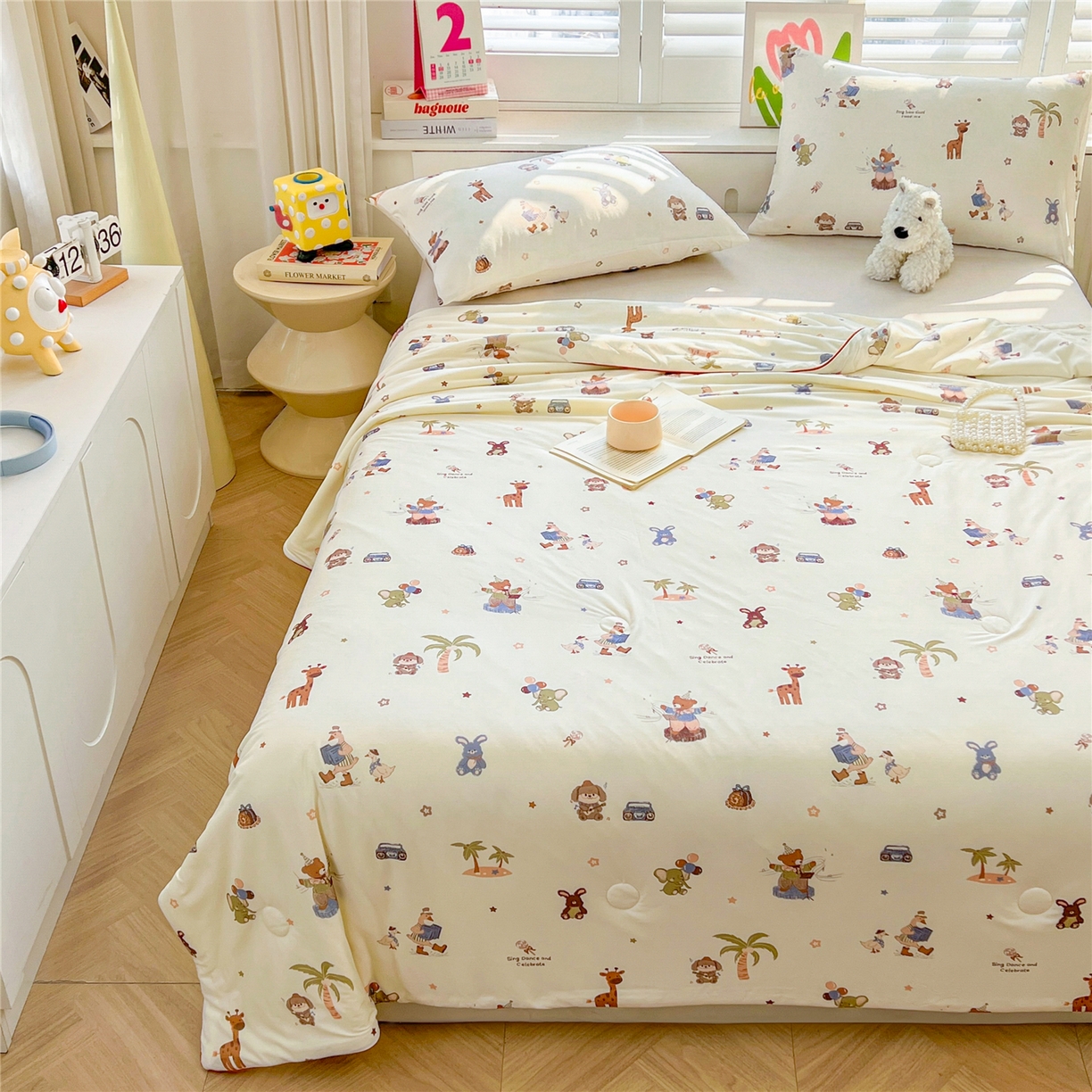 91家纺网 家纺一手货源 找家纺 优被业 2026新款A类牛奶丝针织棉软糯凉感大豆夏被空调被夏凉被(20%大豆国标包检测） 动物狂欢