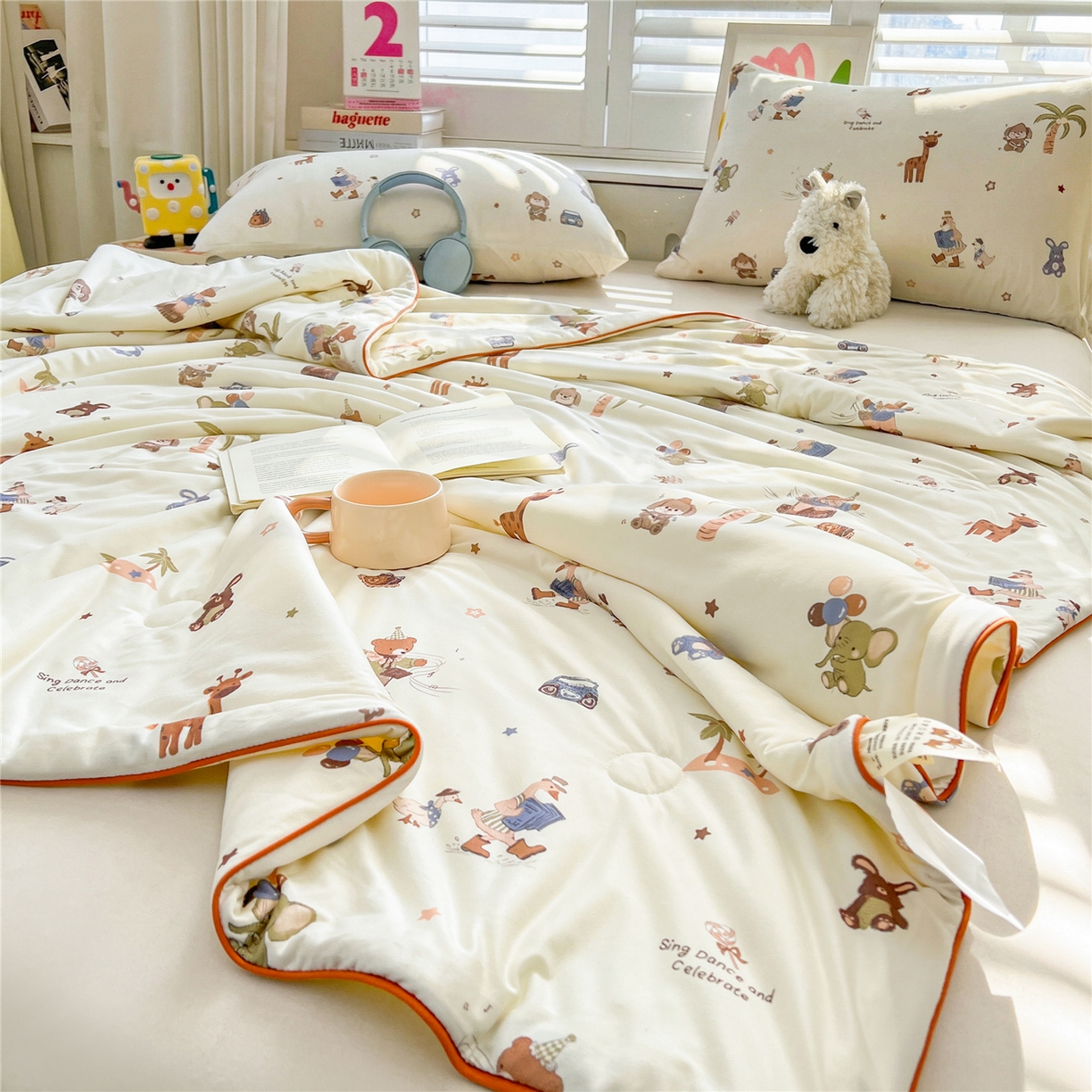 91家纺网 家纺一手货源 找家纺 优被业 2026新款A类牛奶丝针织棉软糯凉感大豆夏被空调被夏凉被(20%大豆国标包检测） 动物狂欢