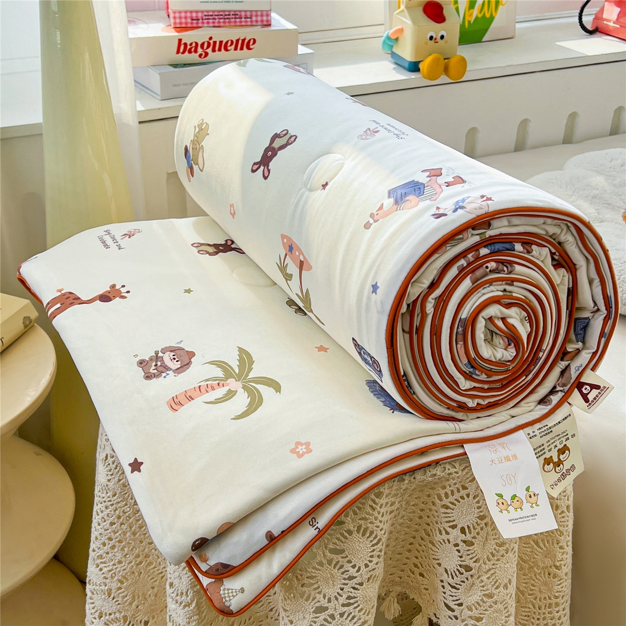 91家纺网 家纺一手货源 找家纺 优被业 2026新款A类牛奶丝针织棉软糯凉感大豆夏被空调被夏凉被(20%大豆国标包检测） 动物狂欢