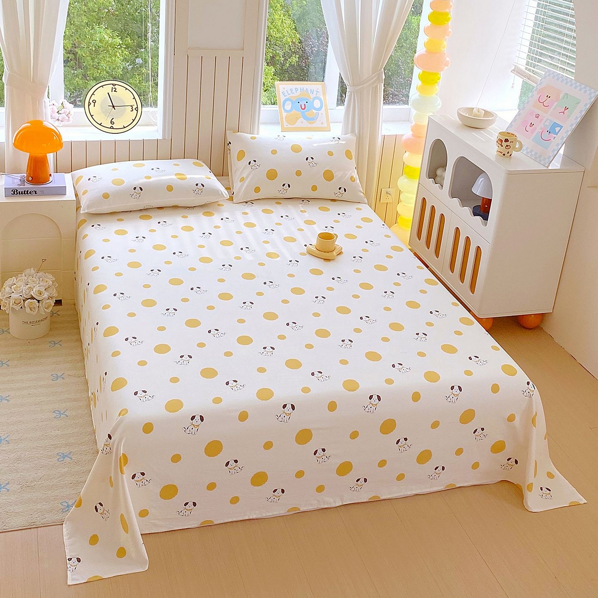 91家纺网 家纺一手货源 找家纺 悦织湾家纺 2026新款斜纹加厚水洗棉超细斜（加厚）床单单床单床单单件 床单-波点小狗