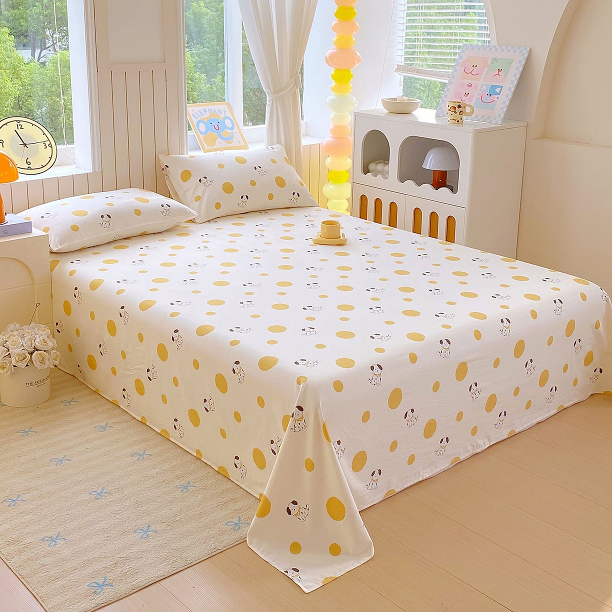 91家纺网 家纺一手货源 找家纺 悦织湾家纺 2026新款斜纹加厚水洗棉超细斜（加厚）床单单床单床单单件 床单-波点小狗