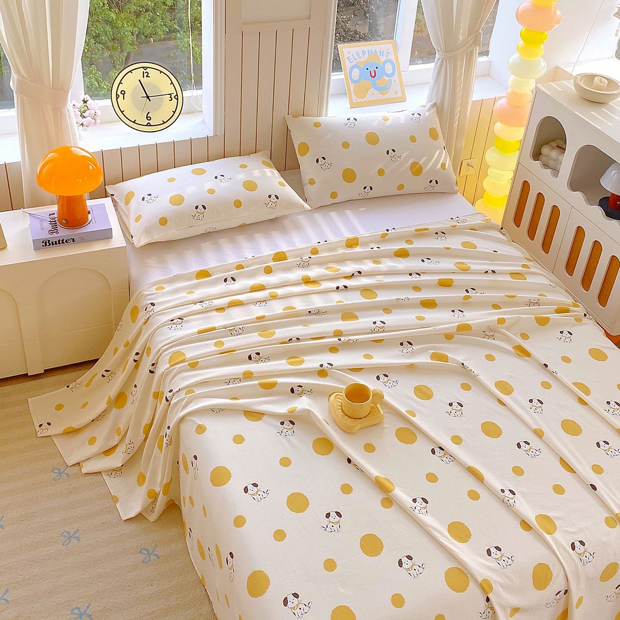 91家纺网 家纺一手货源 找家纺 悦织湾家纺 2026新款斜纹加厚水洗棉超细斜（加厚）床单单床单床单单件 床单-波点小狗