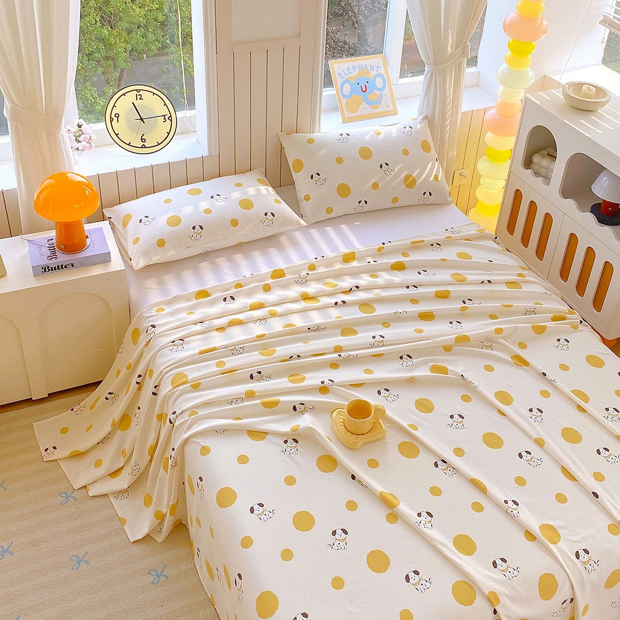 91家纺网 家纺一手货源 找家纺 悦织湾家纺 2026新款斜纹加厚水洗棉超细斜（加厚）床单单床单床单单件 床单-波点小狗