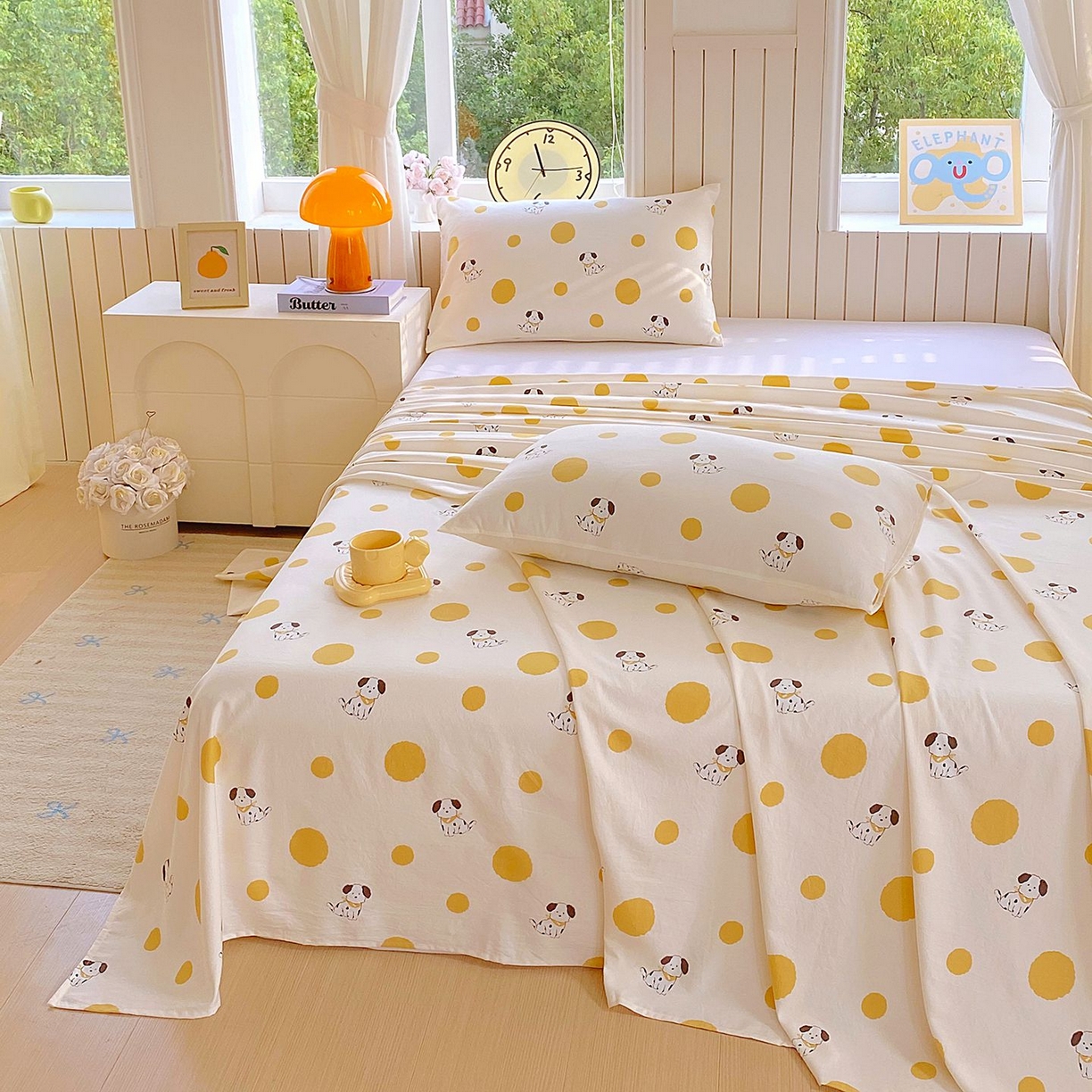 91家纺网 家纺一手货源 找家纺 悦织湾家纺 2026新款斜纹加厚水洗棉超细斜（加厚）床单单床单床单单件 床单-波点小狗