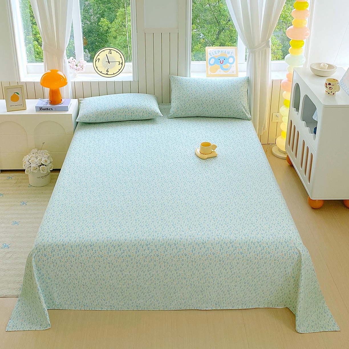 悦织湾家纺 2026新款斜纹加厚水洗棉超细斜（加厚）床单单床单床单单件 床单-雏菊浅绿