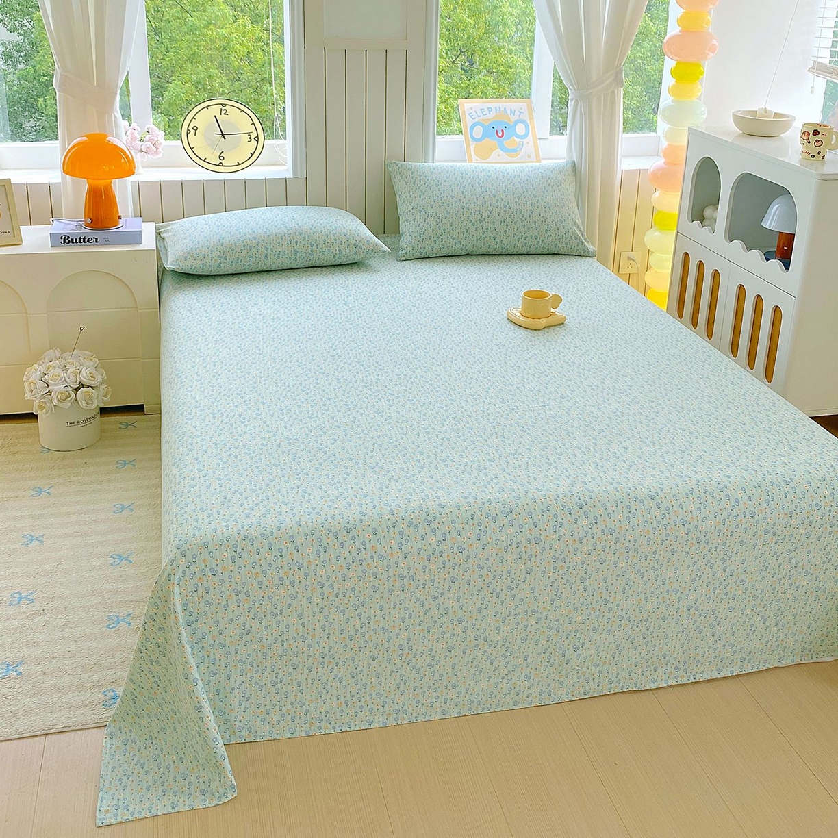 91家纺网 家纺一手货源 找家纺 悦织湾家纺 2026新款斜纹加厚水洗棉超细斜（加厚）床单单床单床单单件 床单-雏菊浅绿