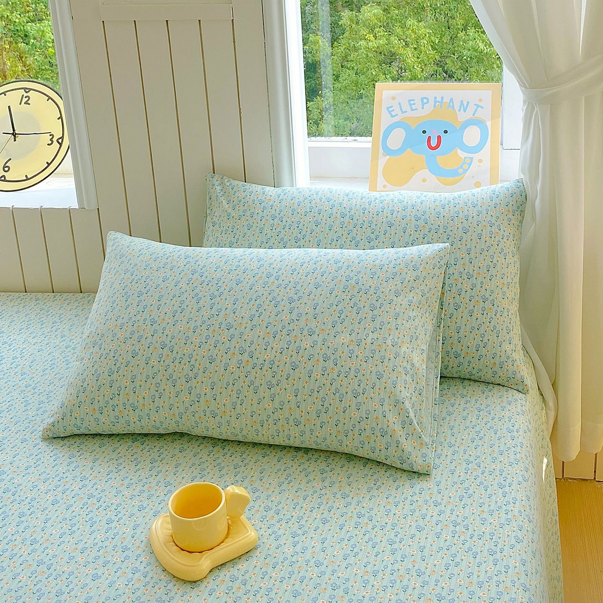 91家纺网 家纺一手货源 找家纺 悦织湾家纺 2026新款斜纹加厚水洗棉超细斜（加厚）床单单床单床单单件 床单-雏菊浅绿