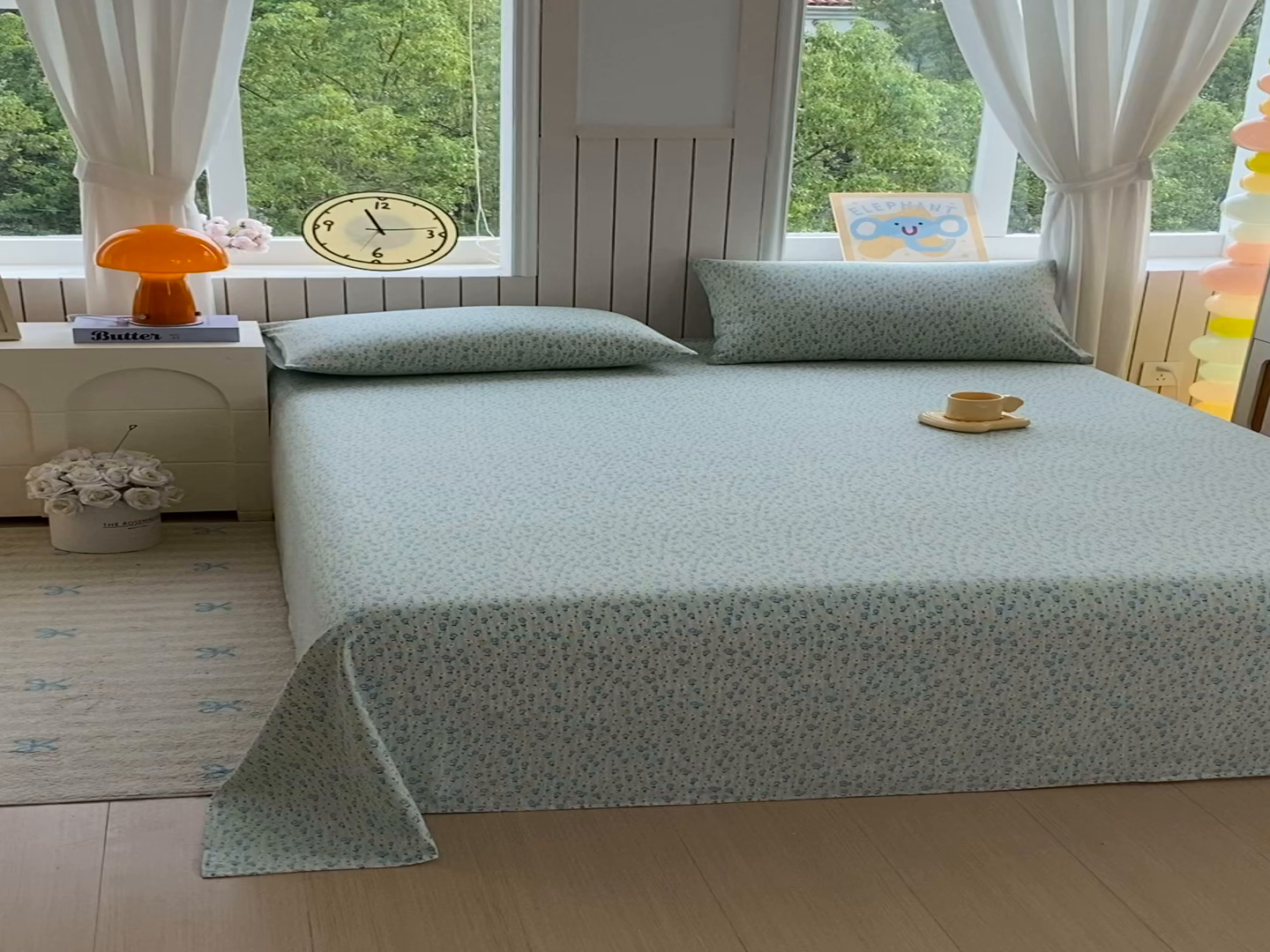 91家纺网 家纺一手货源 找家纺 悦织湾家纺 2026新款斜纹加厚水洗棉超细斜（加厚）床单单床单床单单件 床单-雏菊浅绿