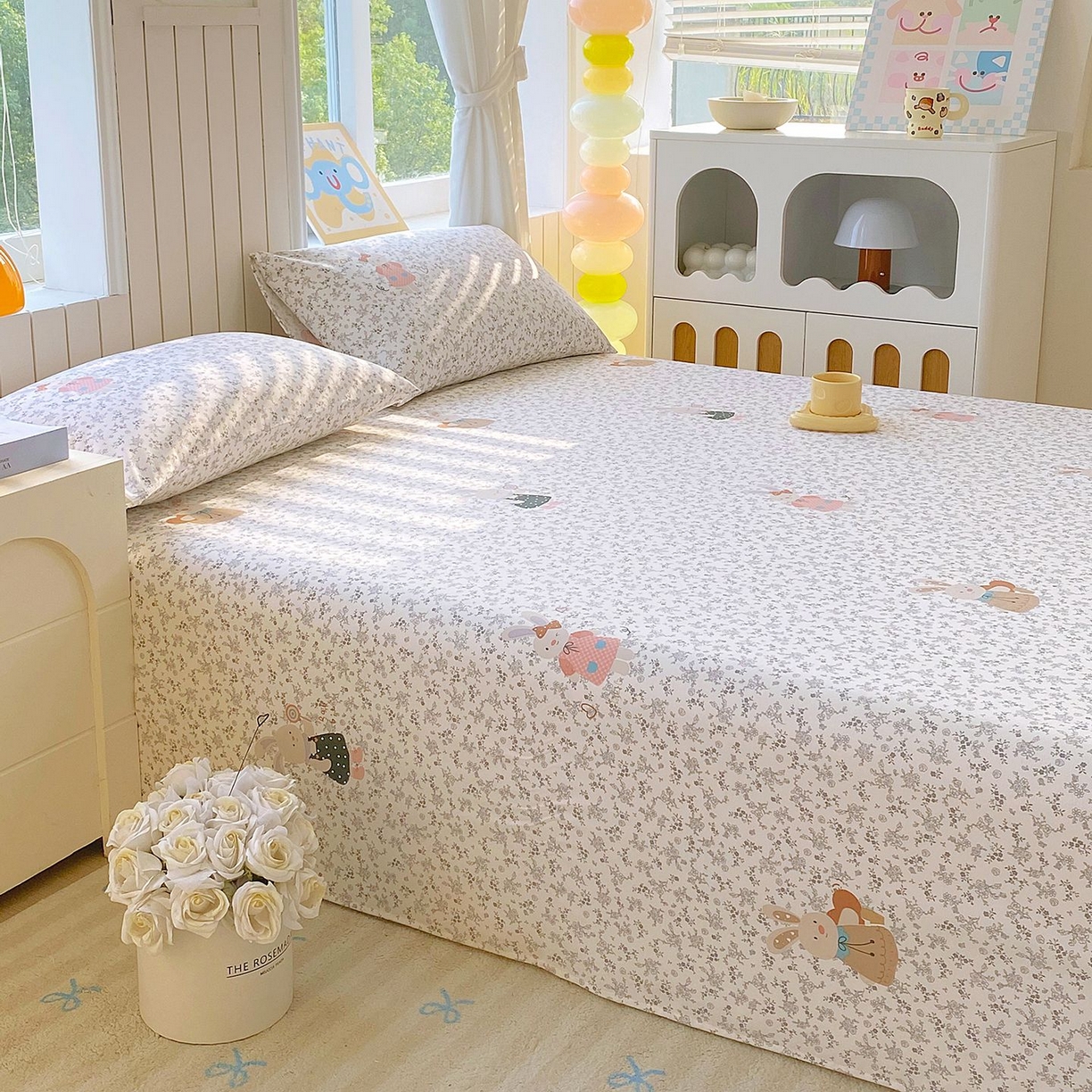 91家纺网 家纺一手货源 找家纺 悦织湾家纺 2026新款斜纹加厚水洗棉超细斜（加厚）床单单床单床单单件 床单-花园小兔