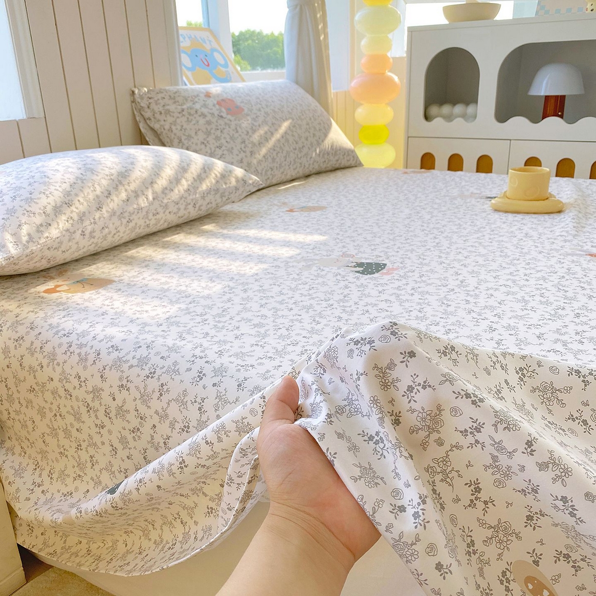 91家纺网 家纺一手货源 找家纺 悦织湾家纺 2026新款斜纹加厚水洗棉超细斜（加厚）床单单床单床单单件 床单-花园小兔