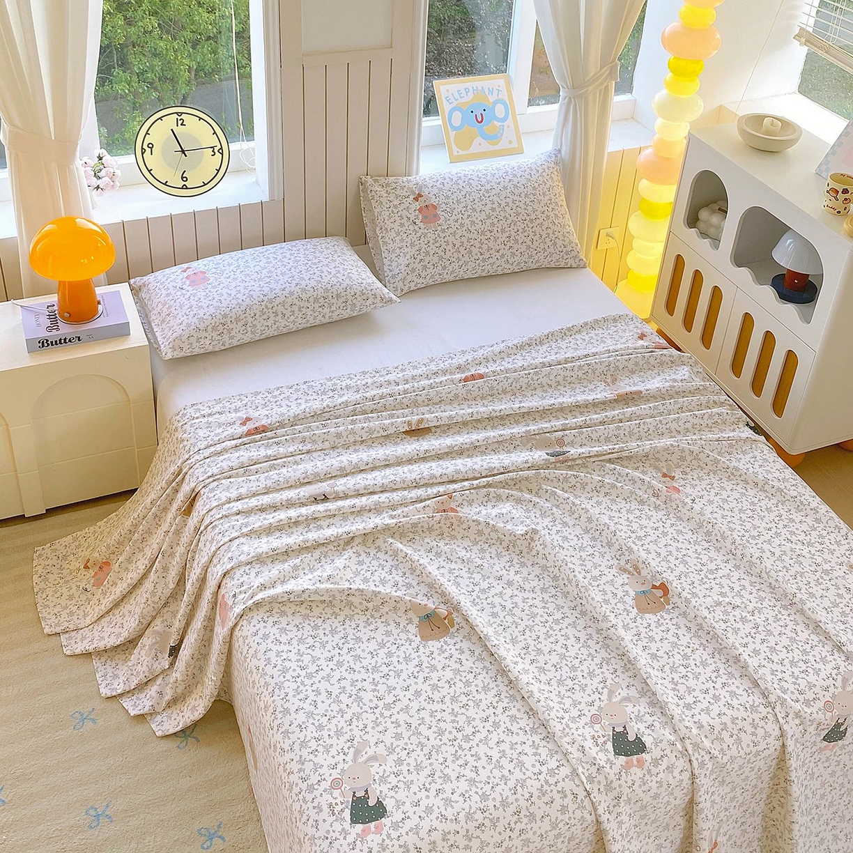 91家纺网 家纺一手货源 找家纺 悦织湾家纺 2026新款斜纹加厚水洗棉超细斜（加厚）床单单床单床单单件 床单-花园小兔