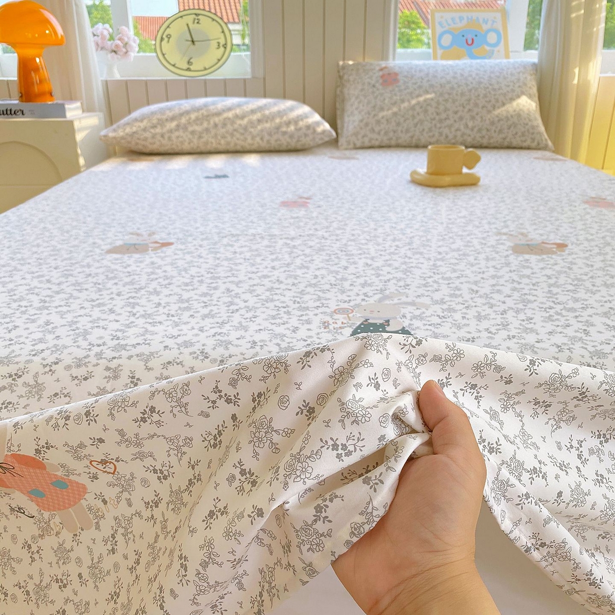 91家纺网 家纺一手货源 找家纺 悦织湾家纺 2026新款斜纹加厚水洗棉超细斜（加厚）床单单床单床单单件 床单-花园小兔