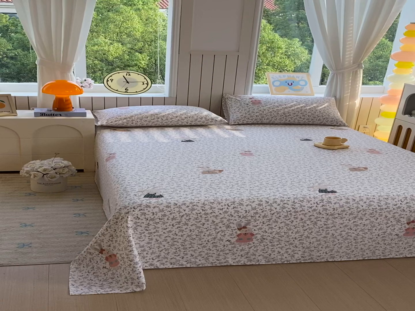 91家纺网 家纺一手货源 找家纺 悦织湾家纺 2026新款斜纹加厚水洗棉超细斜（加厚）床单单床单床单单件 床单-花园小兔