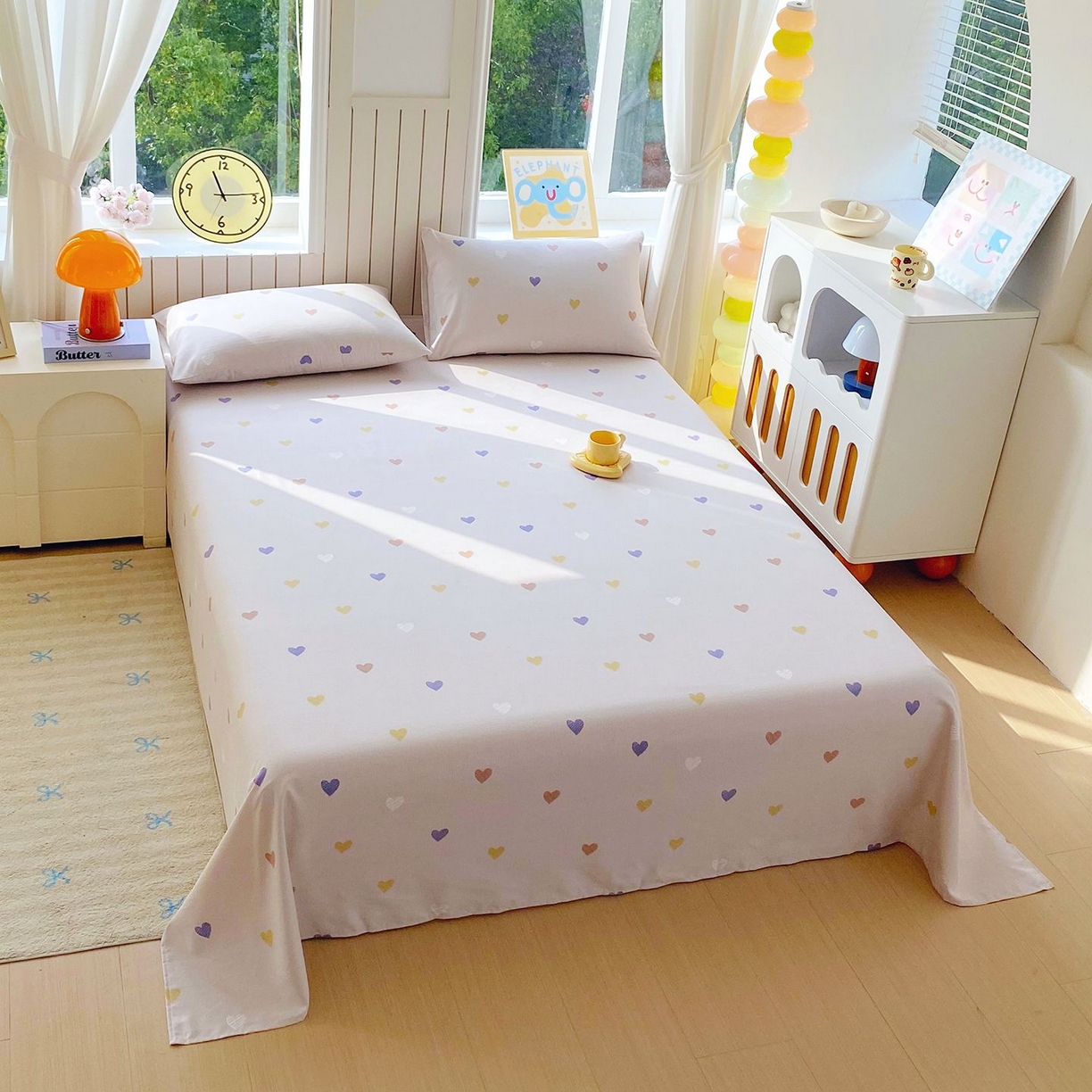 91家纺网 家纺一手货源 找家纺 悦织湾家纺 2026新款斜纹加厚水洗棉超细斜（加厚）床单单床单床单单件 床单-浪漫爱心