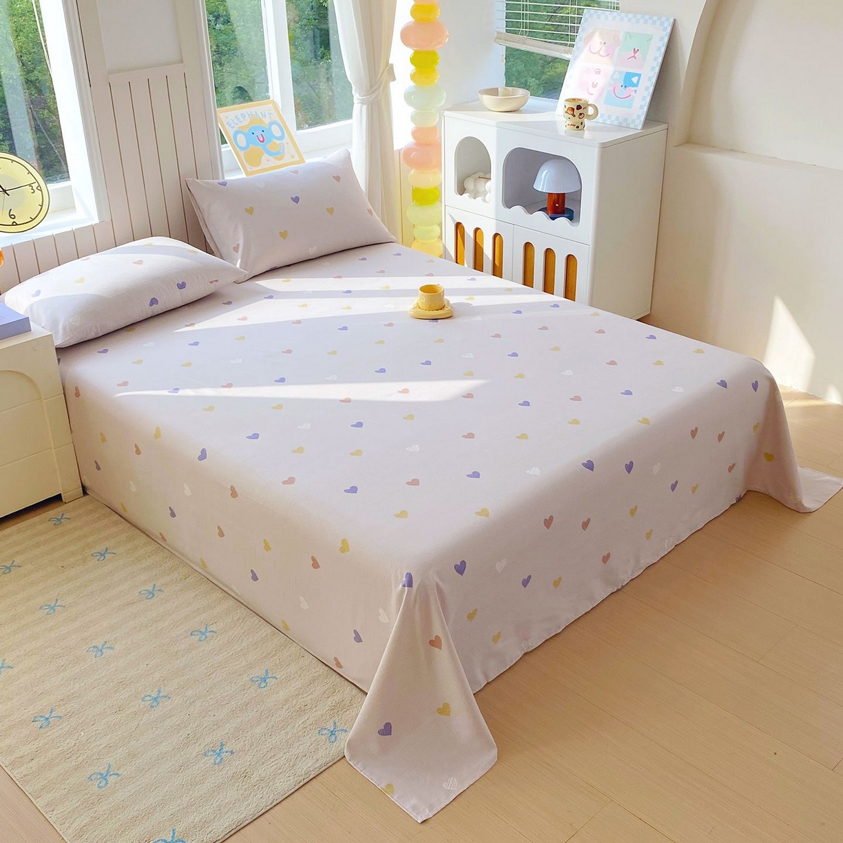 91家纺网 家纺一手货源 找家纺 悦织湾家纺 2026新款斜纹加厚水洗棉超细斜（加厚）床单单床单床单单件 床单-浪漫爱心