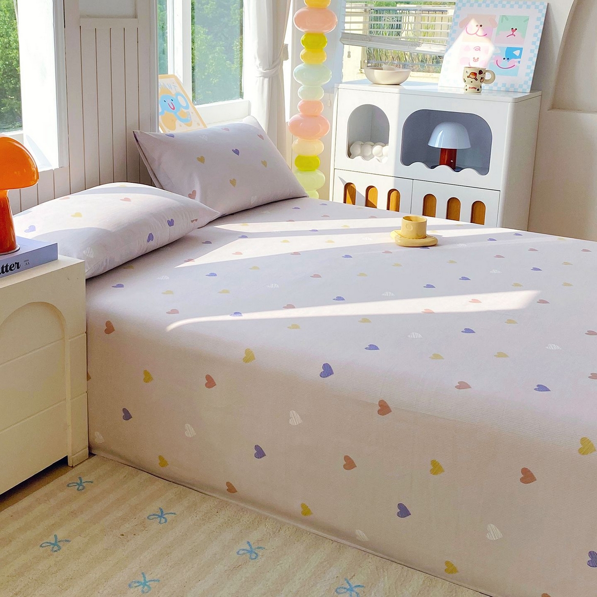 91家纺网 家纺一手货源 找家纺 悦织湾家纺 2026新款斜纹加厚水洗棉超细斜（加厚）床单单床单床单单件 床单-浪漫爱心