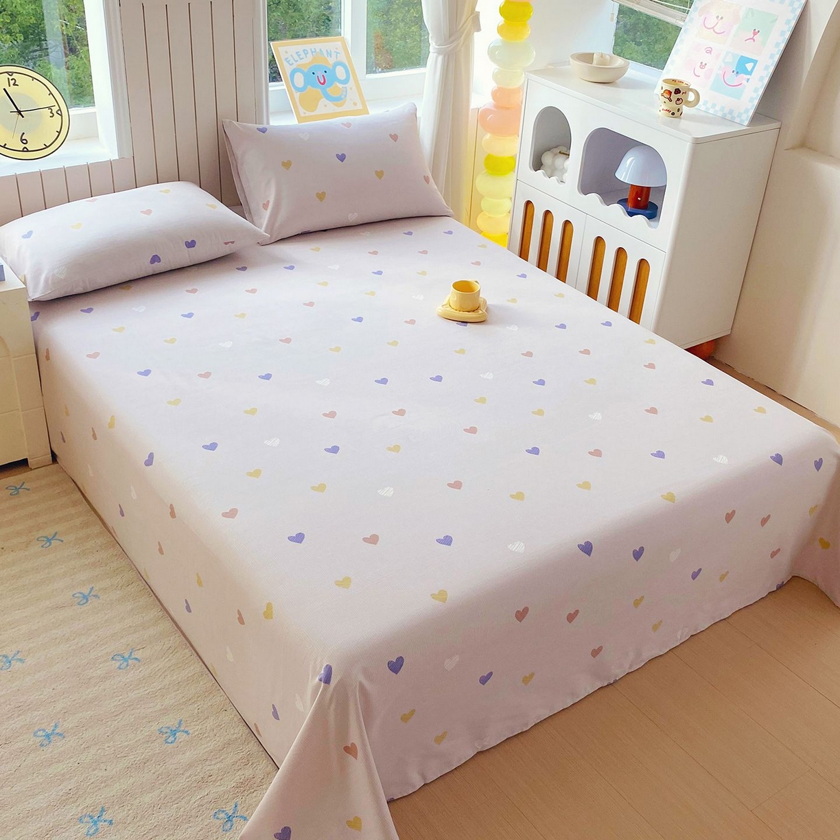 91家纺网 家纺一手货源 找家纺 悦织湾家纺 2026新款斜纹加厚水洗棉超细斜（加厚）床单单床单床单单件 床单-浪漫爱心