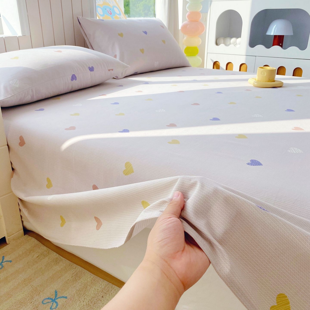 91家纺网 家纺一手货源 找家纺 悦织湾家纺 2026新款斜纹加厚水洗棉超细斜（加厚）床单单床单床单单件 床单-浪漫爱心