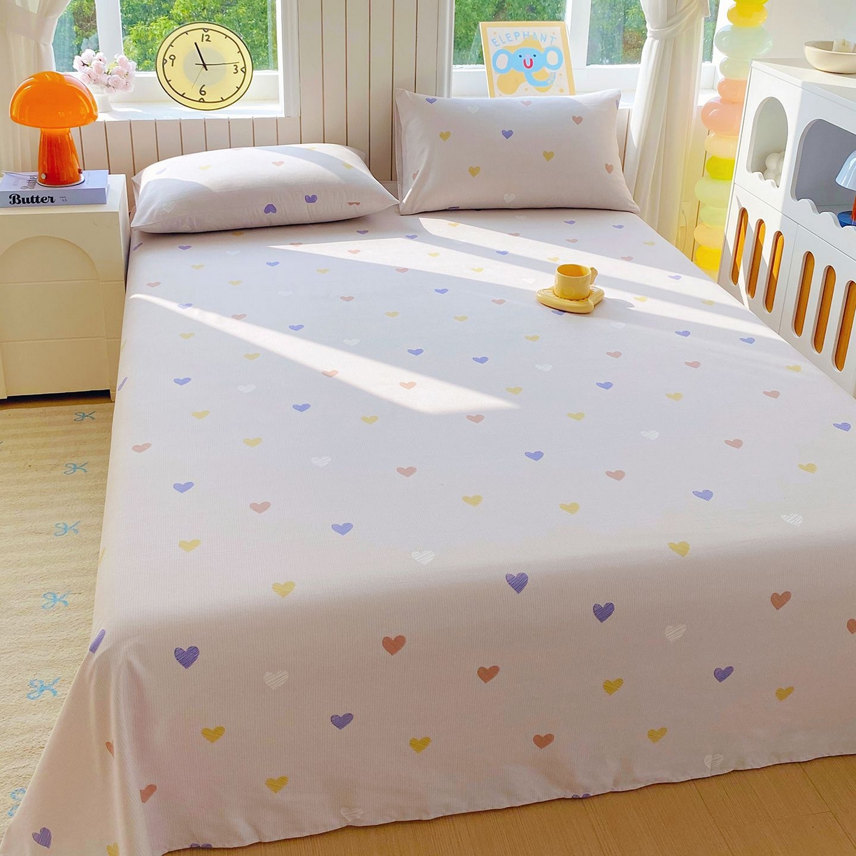 91家纺网 家纺一手货源 找家纺 悦织湾家纺 2026新款斜纹加厚水洗棉超细斜（加厚）床单单床单床单单件 床单-浪漫爱心