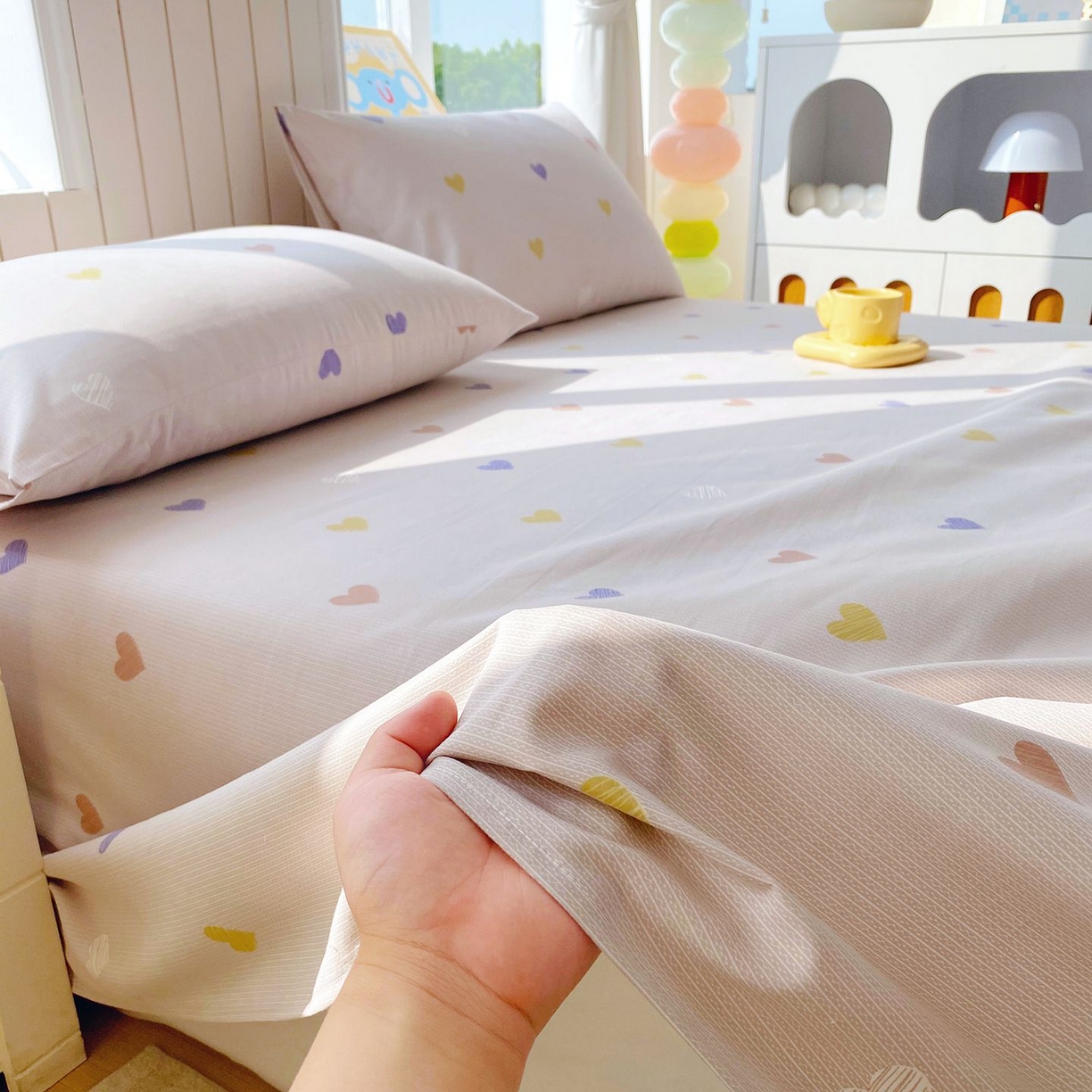 91家纺网 家纺一手货源 找家纺 悦织湾家纺 2026新款斜纹加厚水洗棉超细斜（加厚）床单单床单床单单件 床单-浪漫爱心