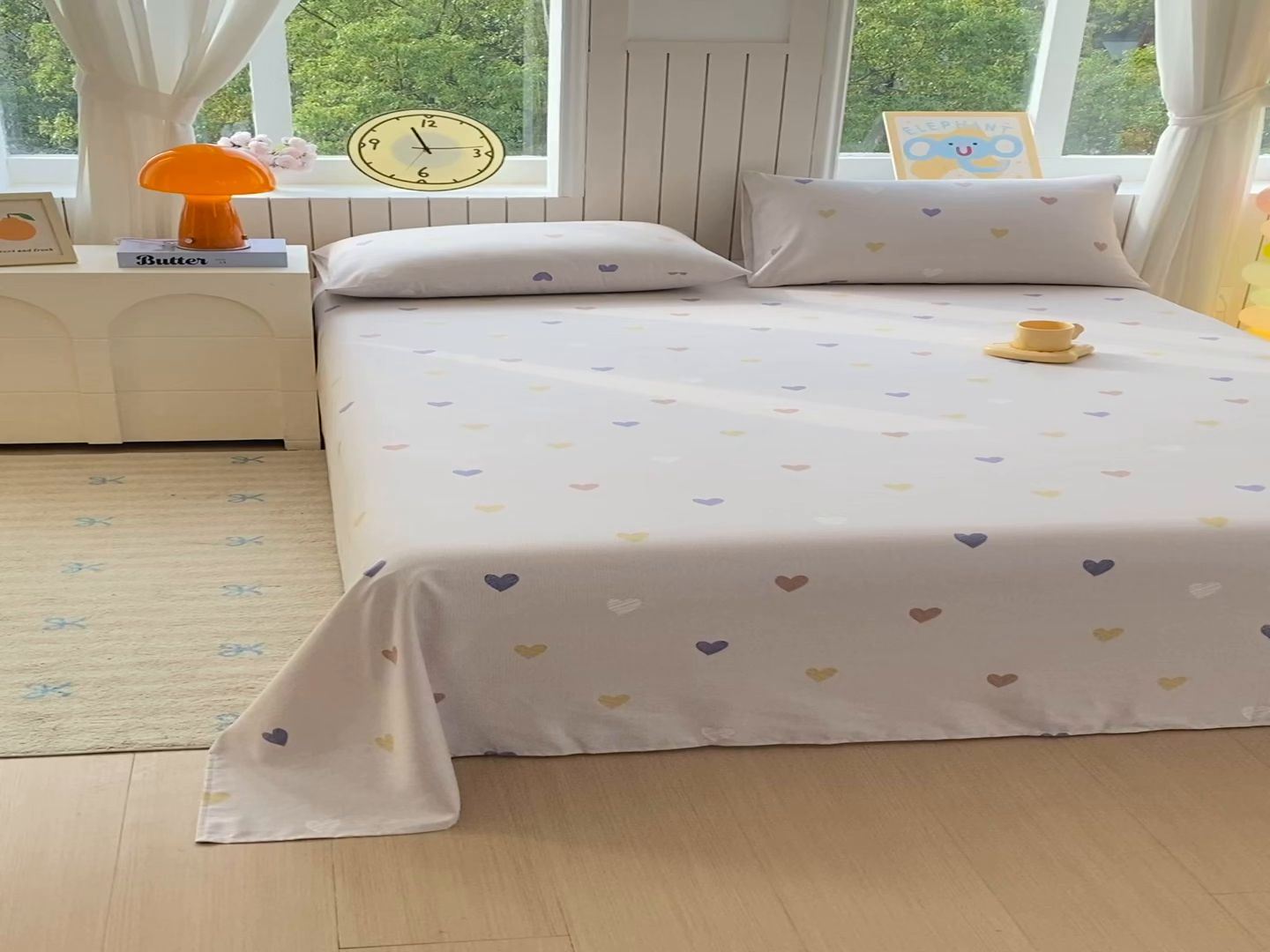 91家纺网 家纺一手货源 找家纺 悦织湾家纺 2026新款斜纹加厚水洗棉超细斜（加厚）床单单床单床单单件 床单-浪漫爱心