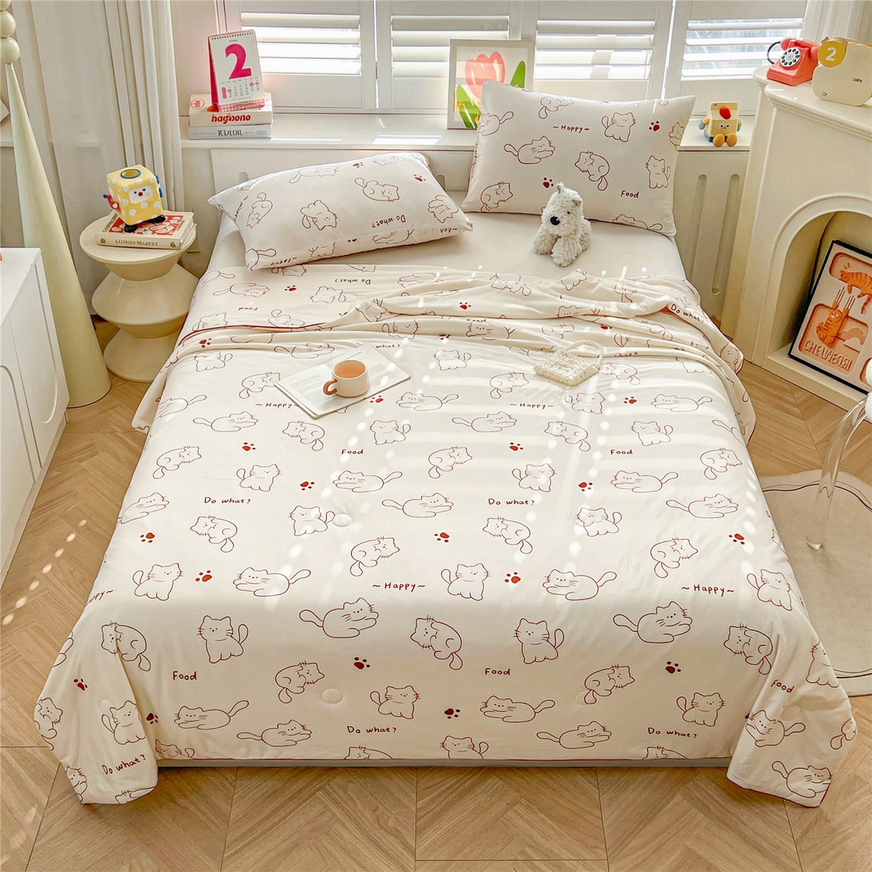 91家纺网 家纺一手货源 找家纺 优被业 2026新款A类牛奶丝针织棉软糯凉感大豆夏被空调被夏凉被(20%大豆国标包检测） 可可猫