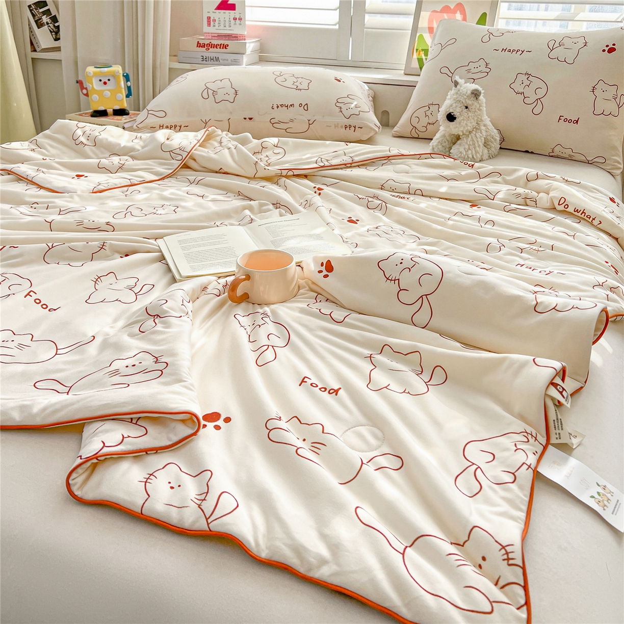 91家纺网 家纺一手货源 找家纺 优被业 2026新款A类牛奶丝针织棉软糯凉感大豆夏被空调被夏凉被(20%大豆国标包检测） 可可猫