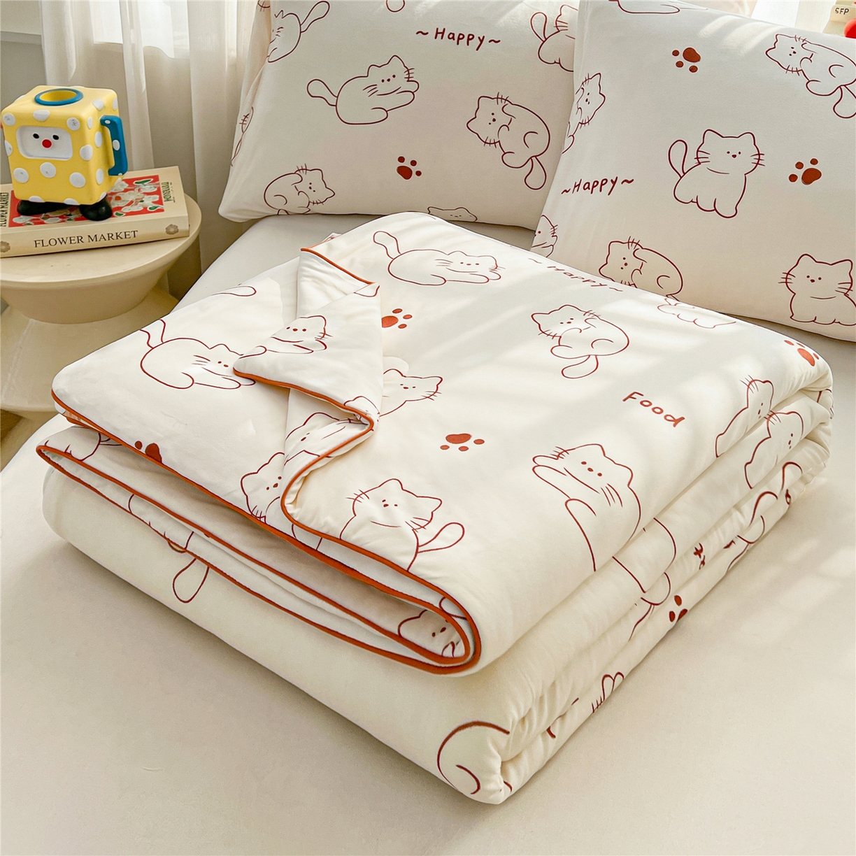 91家纺网 家纺一手货源 找家纺 优被业 2026新款A类牛奶丝针织棉软糯凉感大豆夏被空调被夏凉被(20%大豆国标包检测） 可可猫