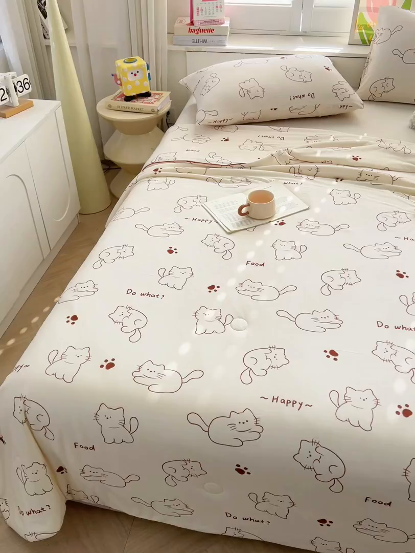 91家纺网 家纺一手货源 找家纺 优被业 2026新款A类牛奶丝针织棉软糯凉感大豆夏被空调被夏凉被(20%大豆国标包检测） 可可猫