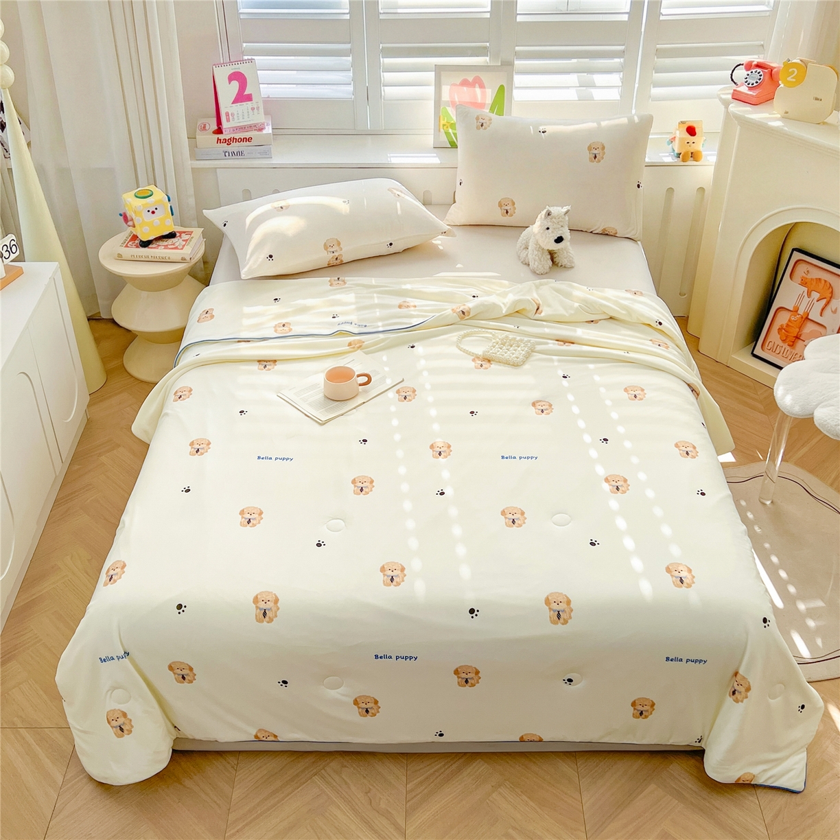 91家纺网 家纺一手货源 找家纺 优被业 2026新款A类牛奶丝针织棉软糯凉感大豆夏被空调被夏凉被(20%大豆国标包检测） 领带小狗