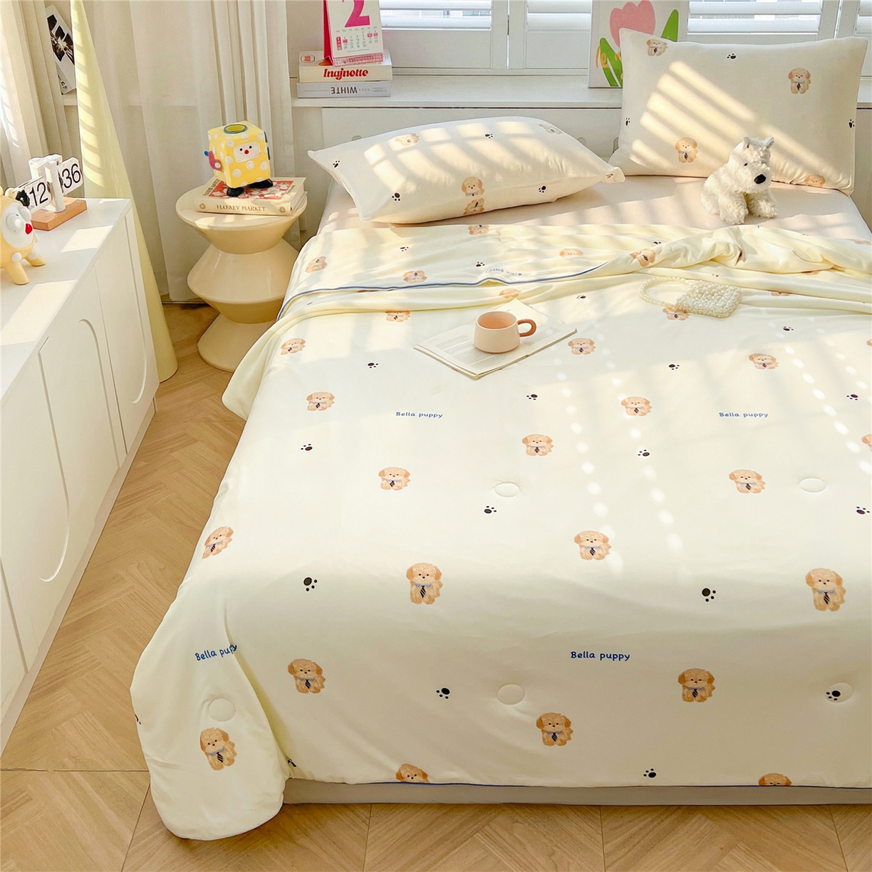 91家纺网 家纺一手货源 找家纺 优被业 2026新款A类牛奶丝针织棉软糯凉感大豆夏被空调被夏凉被(20%大豆国标包检测） 领带小狗