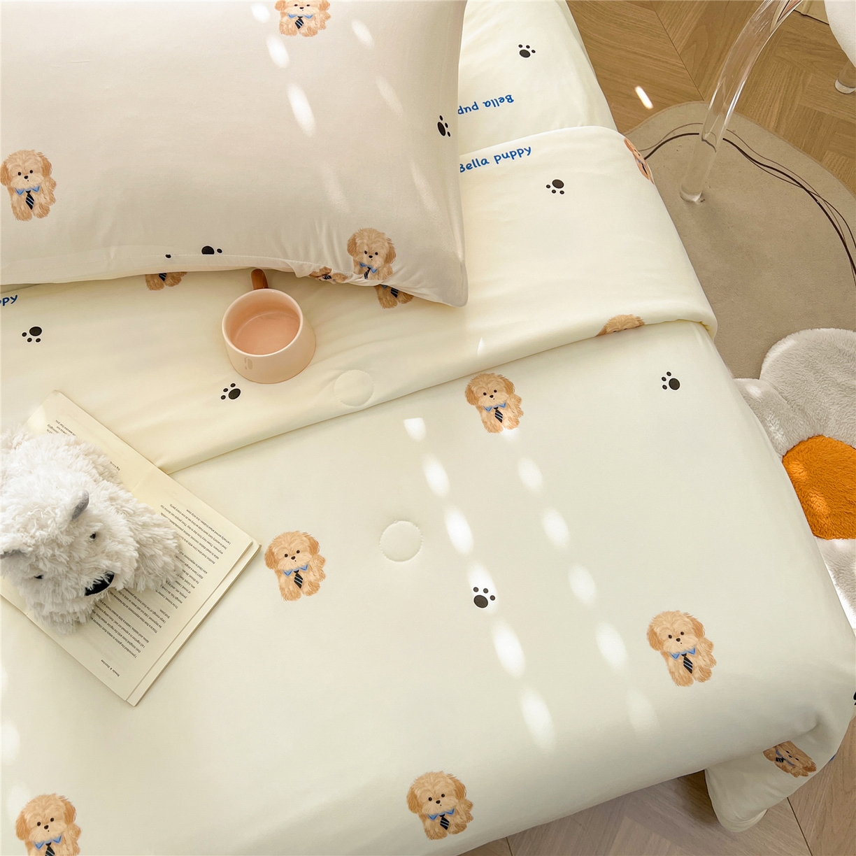 91家纺网 家纺一手货源 找家纺 优被业 2026新款A类牛奶丝针织棉软糯凉感大豆夏被空调被夏凉被(20%大豆国标包检测） 领带小狗