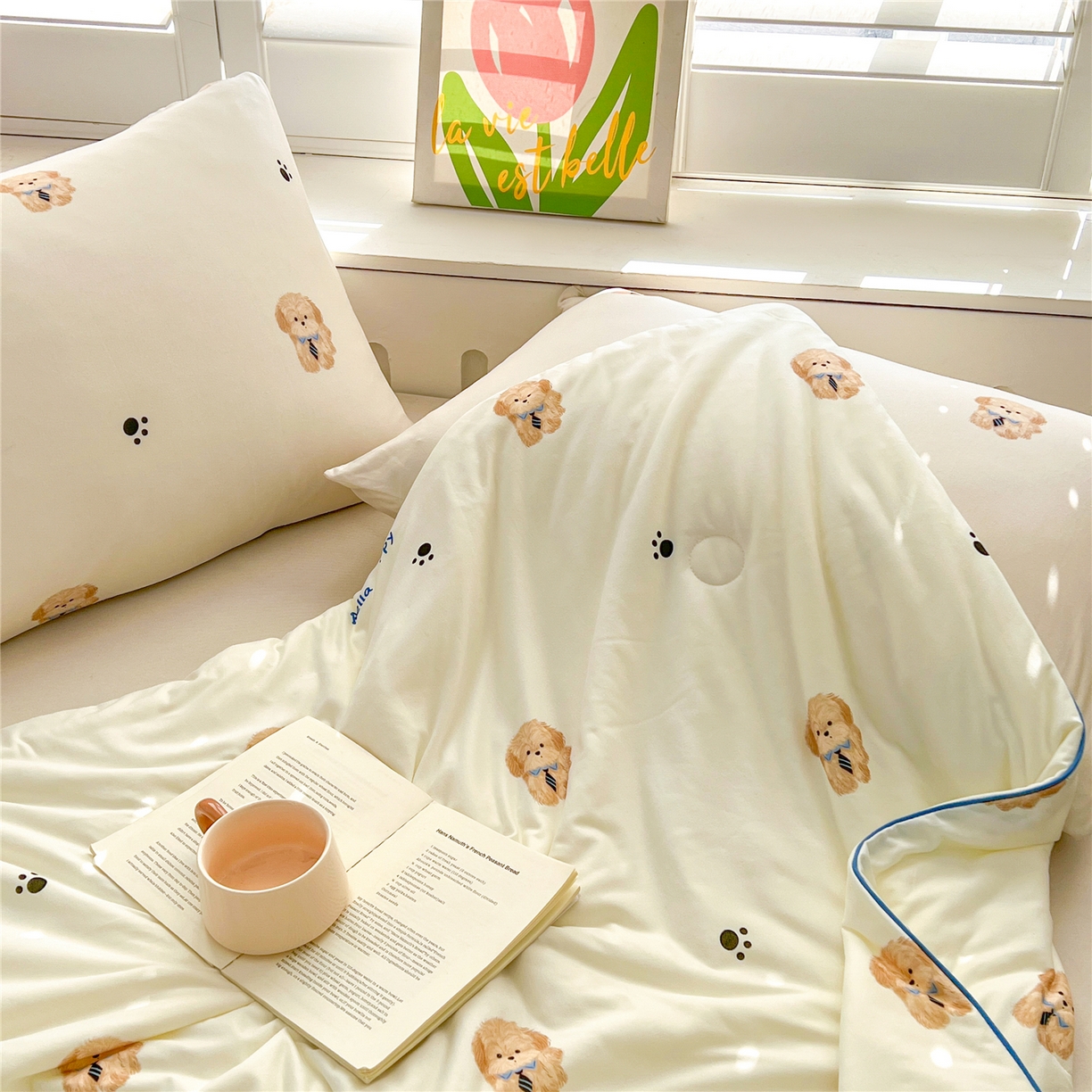 91家纺网 家纺一手货源 找家纺 优被业 2026新款A类牛奶丝针织棉软糯凉感大豆夏被空调被夏凉被(20%大豆国标包检测） 领带小狗