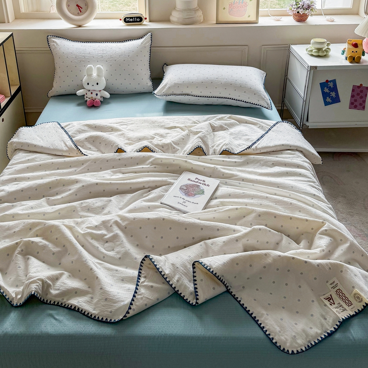 91家纺网 家纺一手货源 找家纺 2026新款春夏云感双层纱母婴级三角针夏被贝壳边夏凉被贝壳绣 海盐汤圆