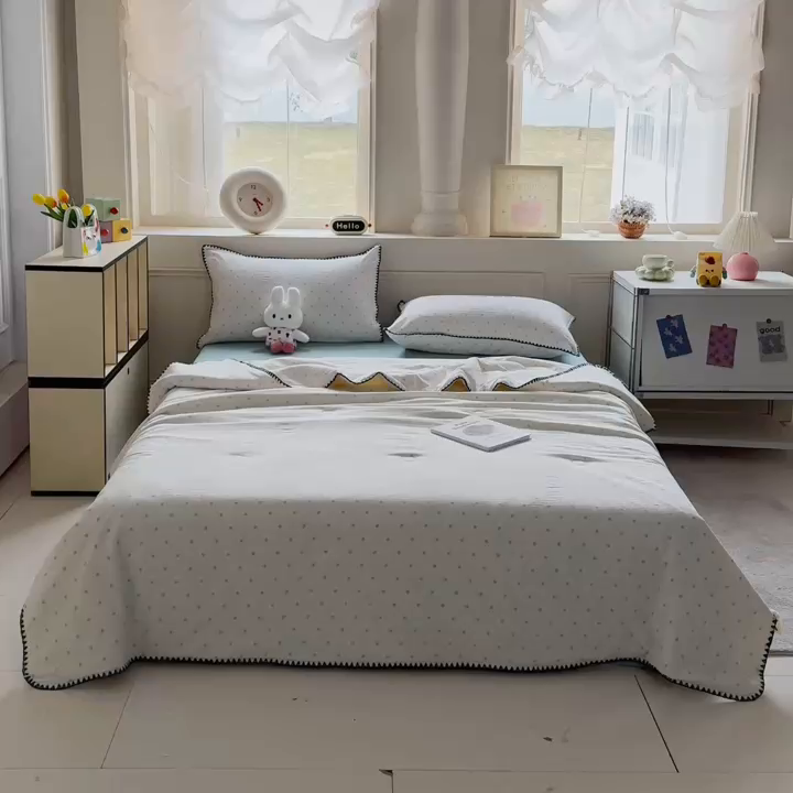 91家纺网 家纺一手货源 找家纺 2026新款春夏云感双层纱母婴级三角针夏被贝壳边夏凉被贝壳绣 海盐汤圆