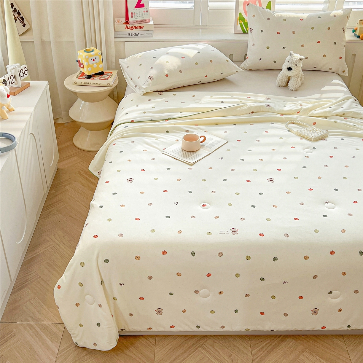 91家纺网 家纺一手货源 找家纺 优被业 2026新款A类牛奶丝针织棉软糯凉感大豆夏被空调被夏凉被(20%大豆国标包检测） 南瓜小熊