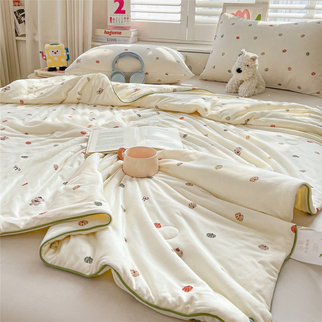 91家纺网 家纺一手货源 找家纺 优被业 2026新款A类牛奶丝针织棉软糯凉感大豆夏被空调被夏凉被(20%大豆国标包检测） 南瓜小熊