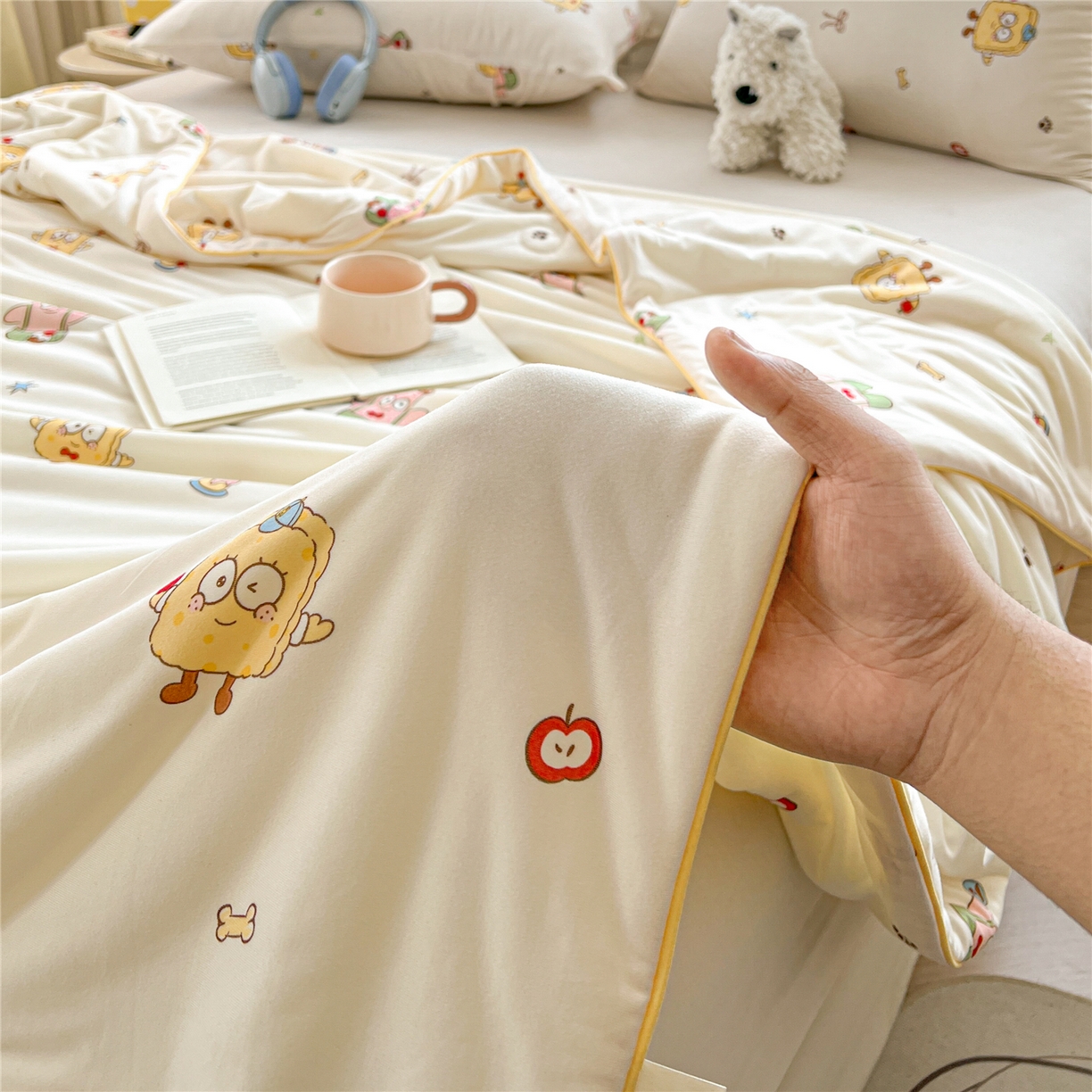 91家纺网 家纺一手货源 找家纺 优被业 2026新款A类牛奶丝针织棉软糯凉感大豆夏被空调被夏凉被(20%大豆国标包检测） 泡芙海绵