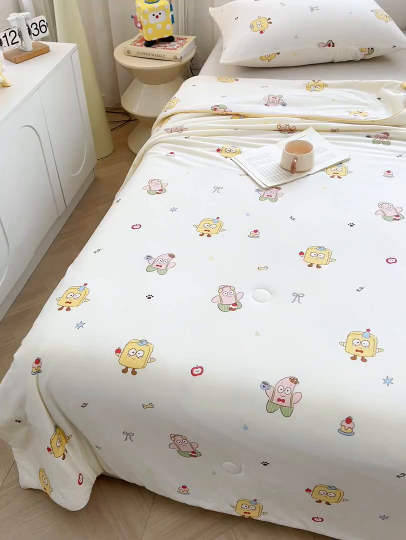 91家纺网 家纺一手货源 找家纺 优被业 2026新款A类牛奶丝针织棉软糯凉感大豆夏被空调被夏凉被(20%大豆国标包检测） 泡芙海绵