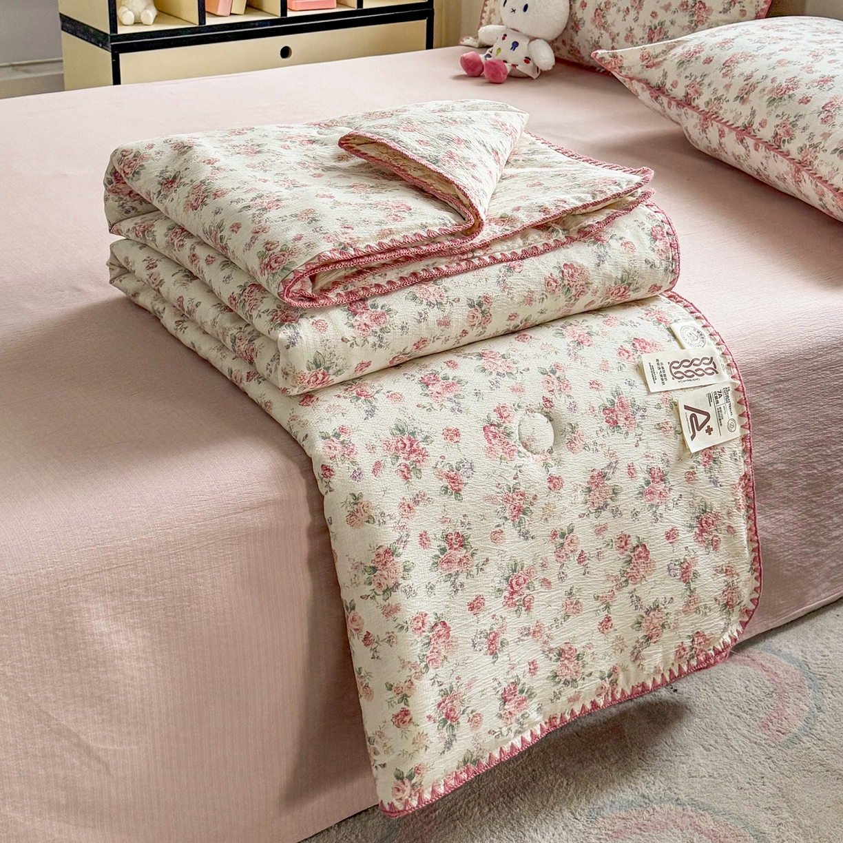 2026新款春夏云感双层纱母婴级三角针夏被贝壳边夏凉被贝壳绣 星眠云野