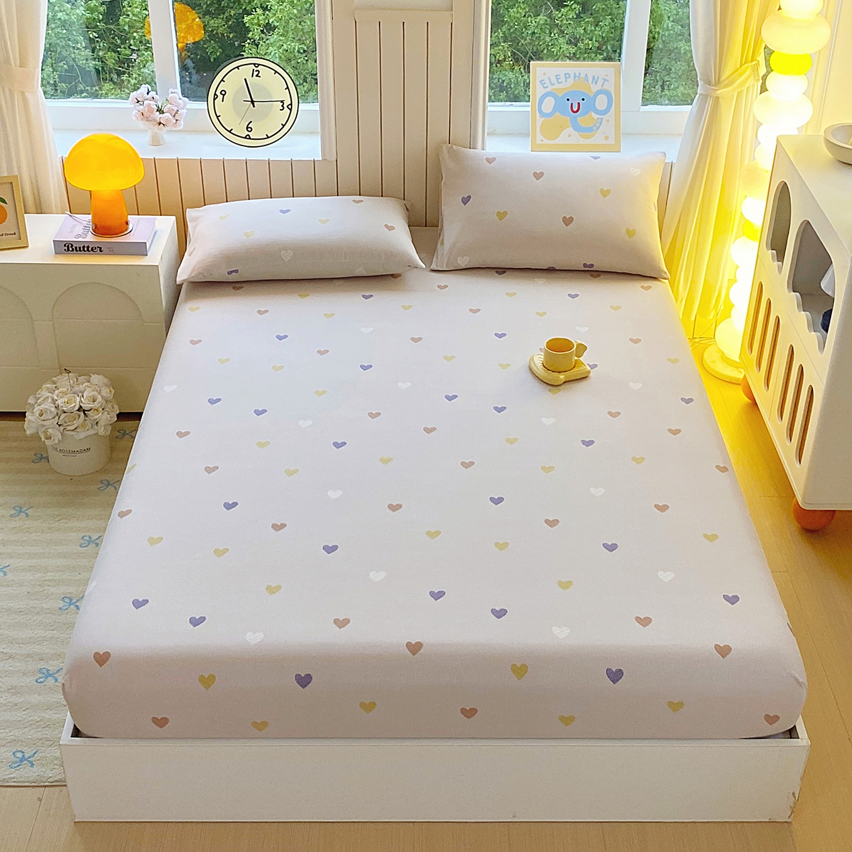 91家纺网 家纺一手货源 找家纺 悦织湾家纺 2026新款斜纹加厚水洗棉超细斜（加厚）床笠单床笠床笠单件-席梦思保护套 床笠-浪漫爱心