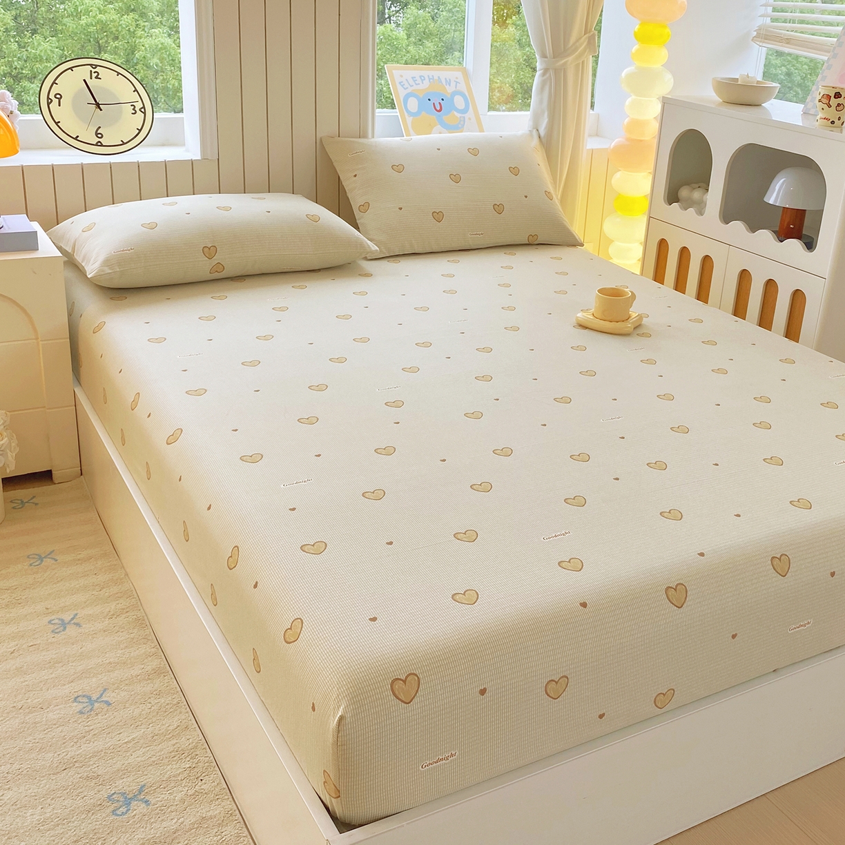 91家纺网 家纺一手货源 找家纺 悦织湾家纺 2026新款斜纹加厚水洗棉超细斜（加厚）床笠单床笠床笠单件-席梦思保护套 床笠-爱心浅咖