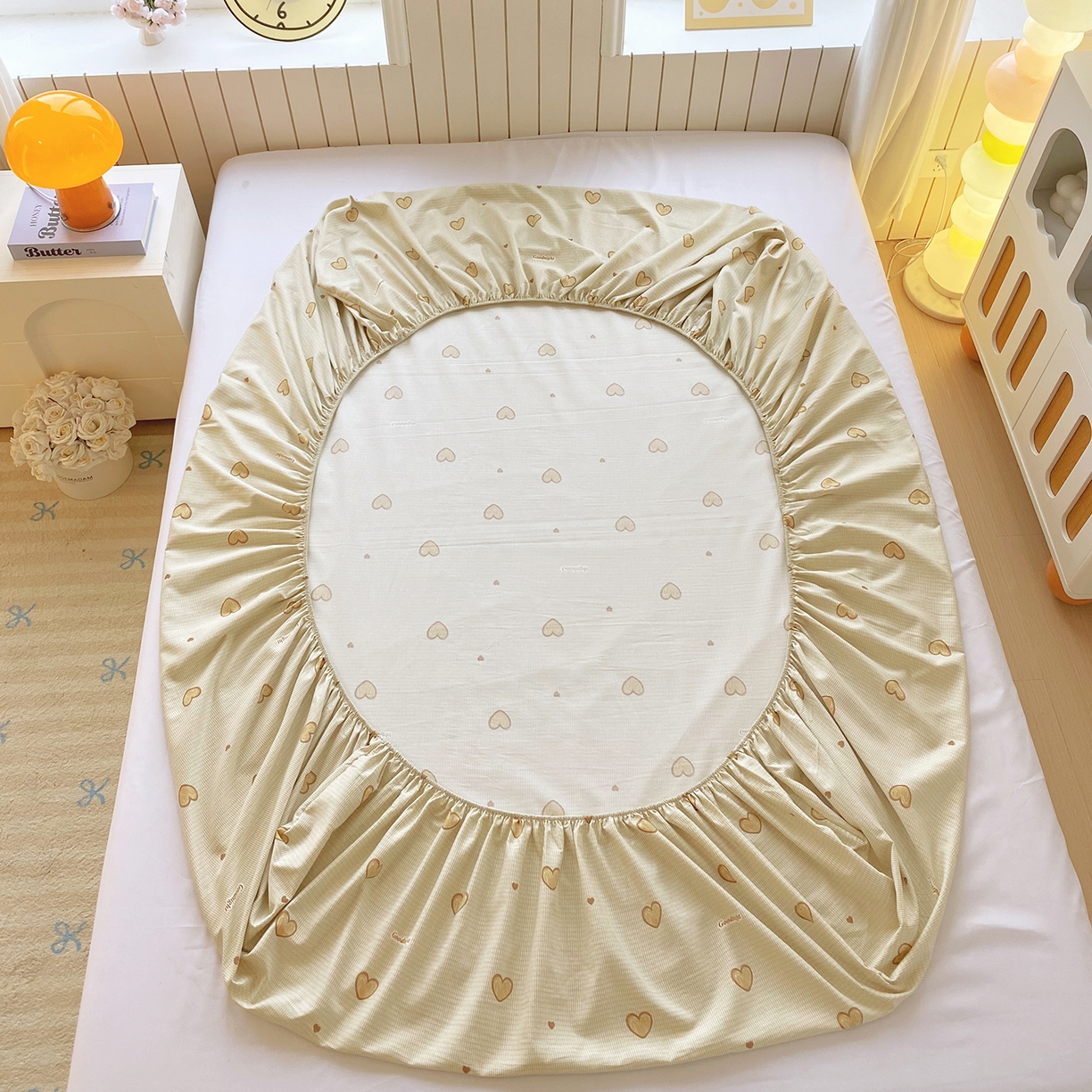 91家纺网 家纺一手货源 找家纺 悦织湾家纺 2026新款斜纹加厚水洗棉超细斜（加厚）床笠单床笠床笠单件-席梦思保护套 床笠-爱心浅咖