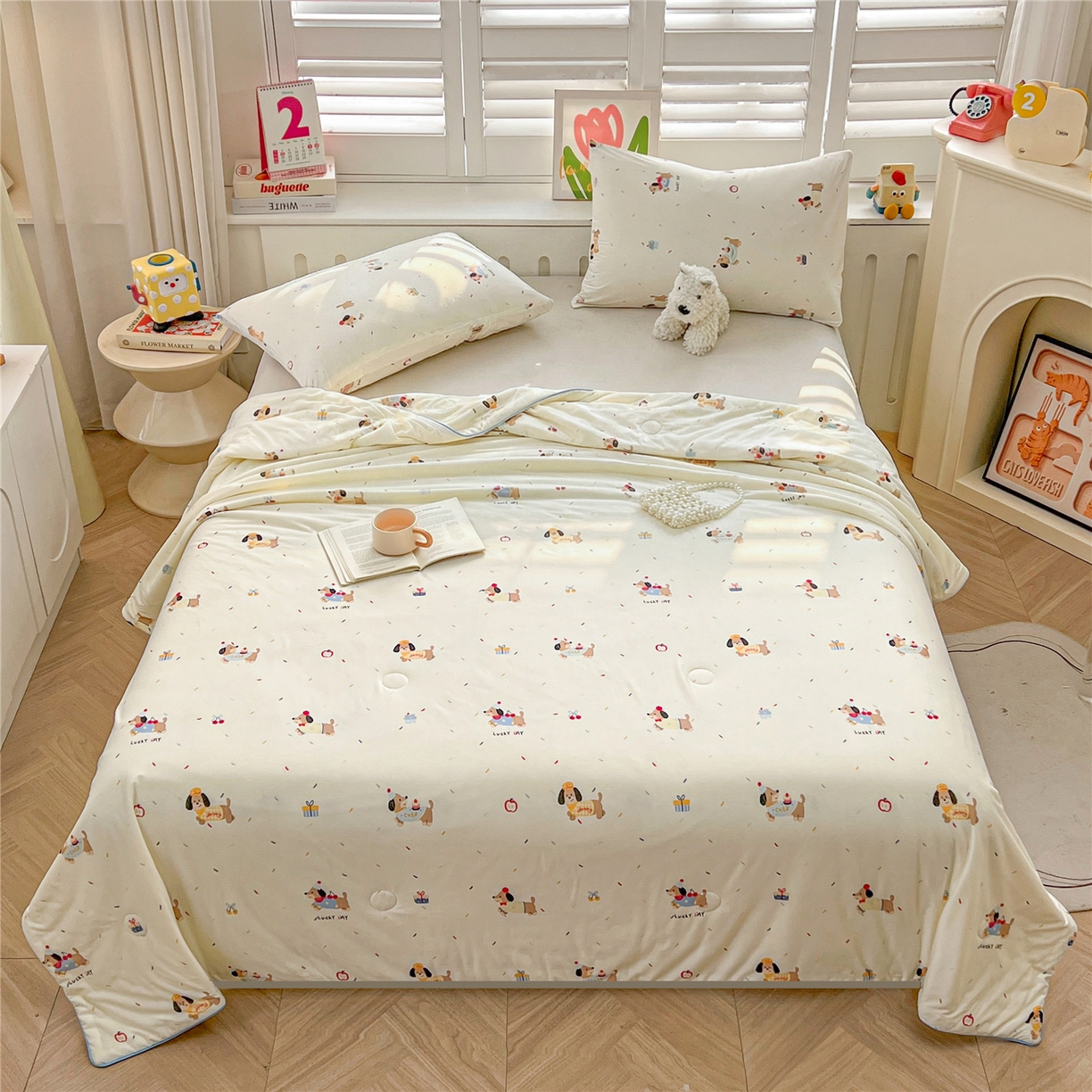 91家纺网 家纺一手货源 找家纺 优被业 2026新款A类牛奶丝针织棉软糯凉感大豆夏被空调被夏凉被(20%大豆国标包检测） 俏皮狗