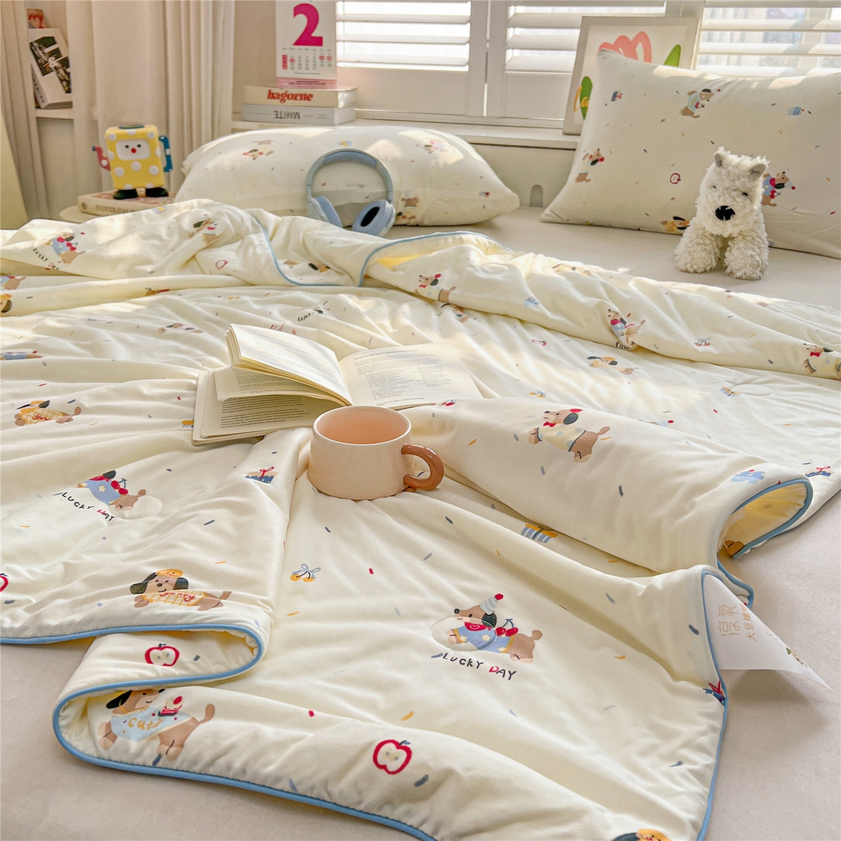 91家纺网 家纺一手货源 找家纺 优被业 2026新款A类牛奶丝针织棉软糯凉感大豆夏被空调被夏凉被(20%大豆国标包检测） 俏皮狗