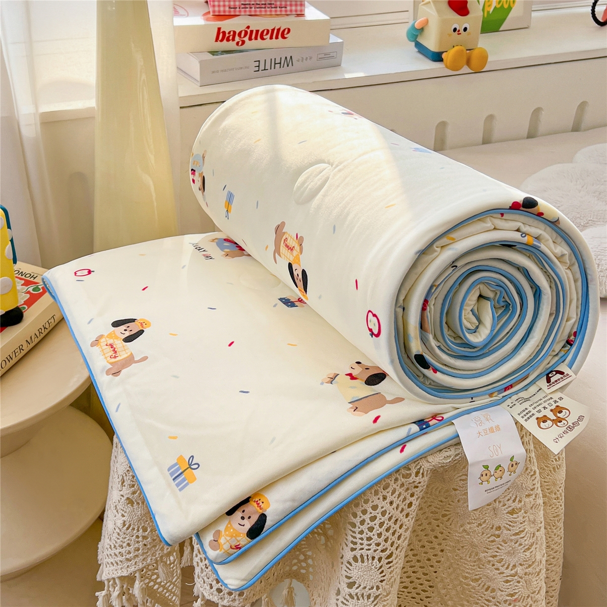 91家纺网 家纺一手货源 找家纺 优被业 2026新款A类牛奶丝针织棉软糯凉感大豆夏被空调被夏凉被(20%大豆国标包检测） 俏皮狗