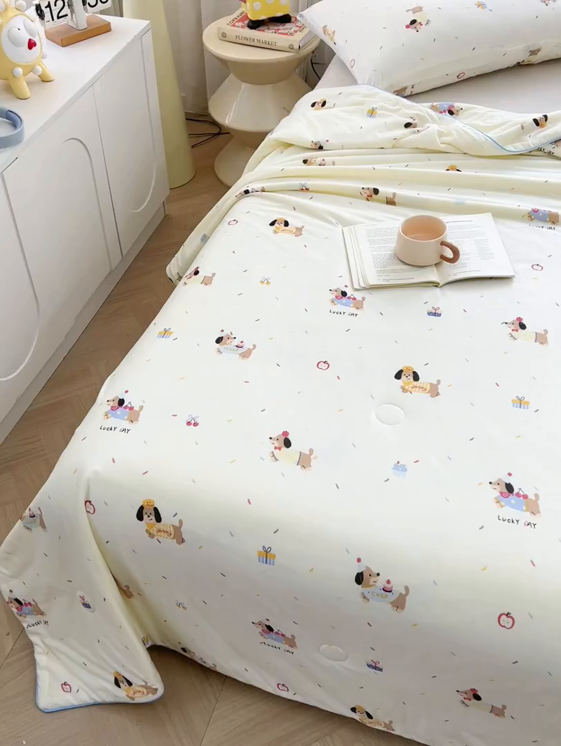 91家纺网 家纺一手货源 找家纺 优被业 2026新款A类牛奶丝针织棉软糯凉感大豆夏被空调被夏凉被(20%大豆国标包检测） 俏皮狗