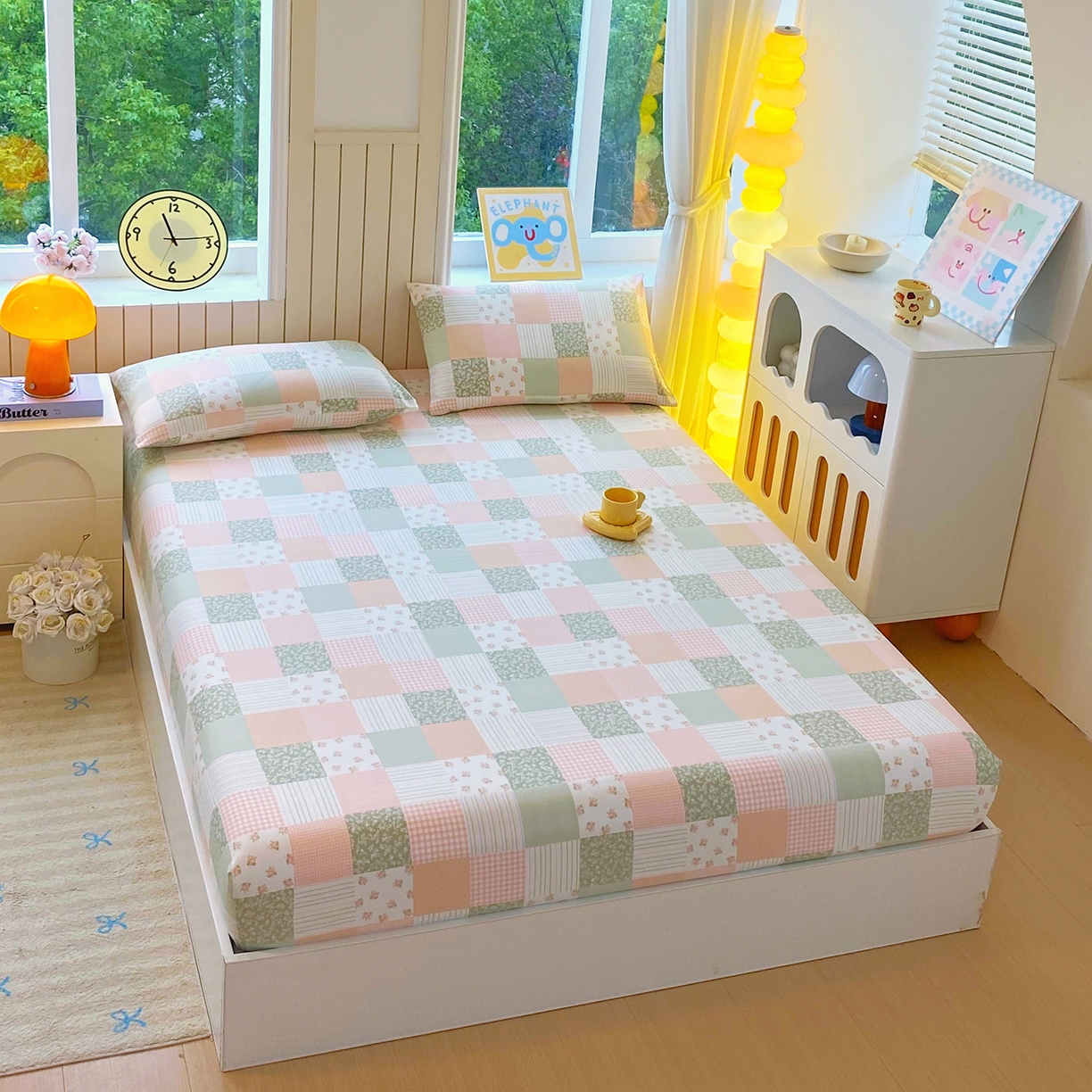 91家纺网 家纺一手货源 找家纺 悦织湾家纺 2026新款斜纹加厚水洗棉超细斜（加厚）床笠单床笠床笠单件-席梦思保护套 床笠-半亩花田